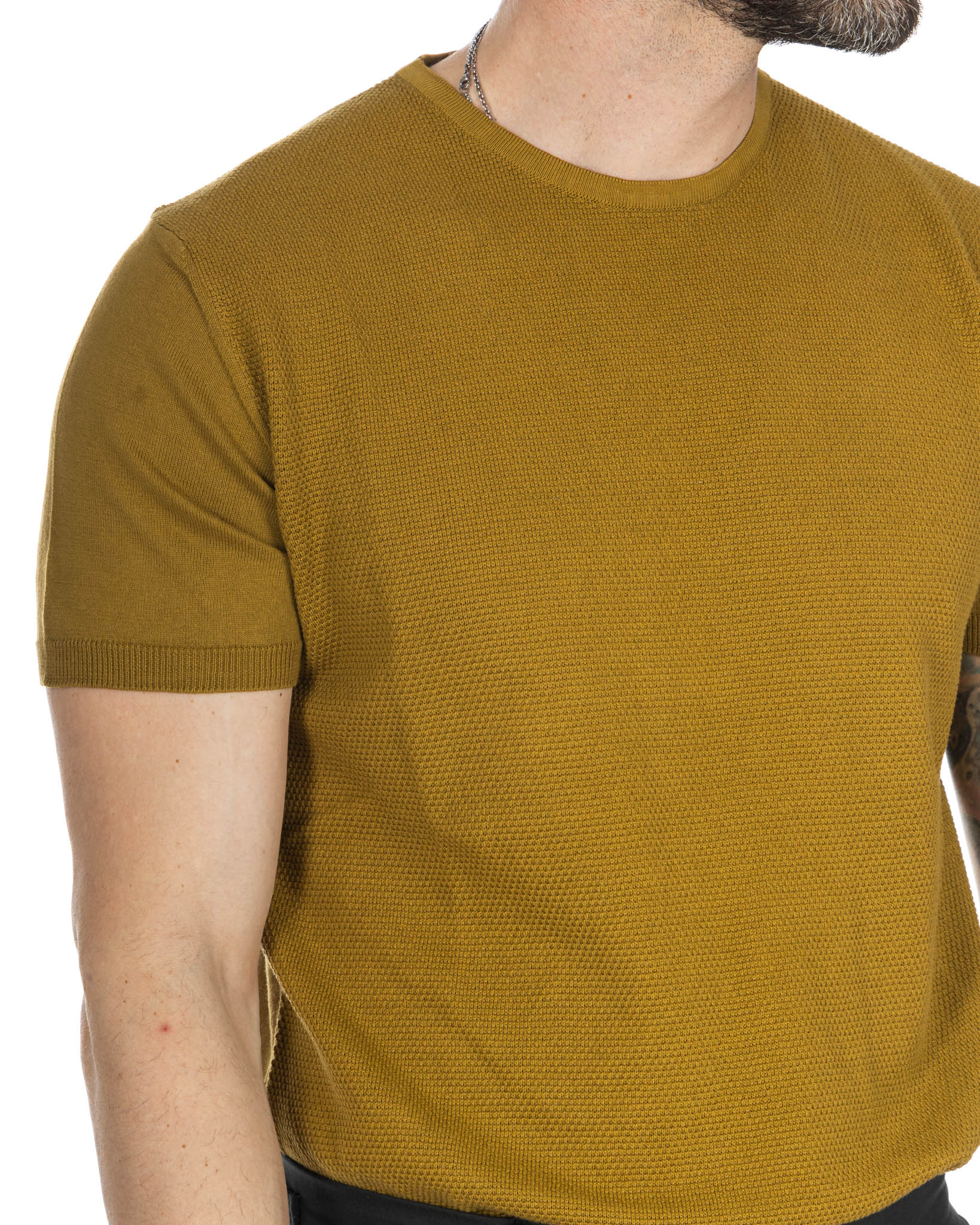 Lorenzo - camel jacquard knit t-shirt