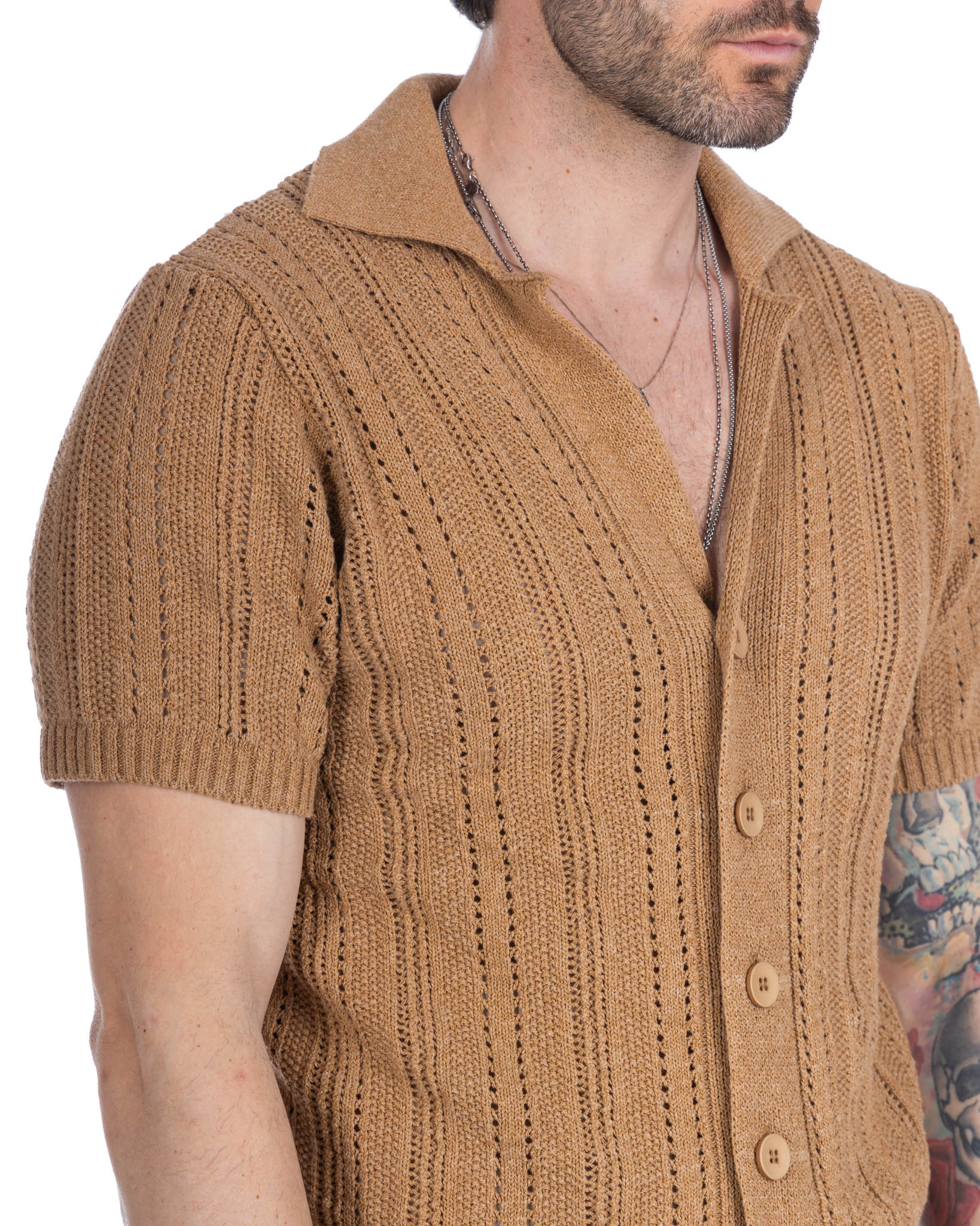 Novak - camicia cammello in maglia