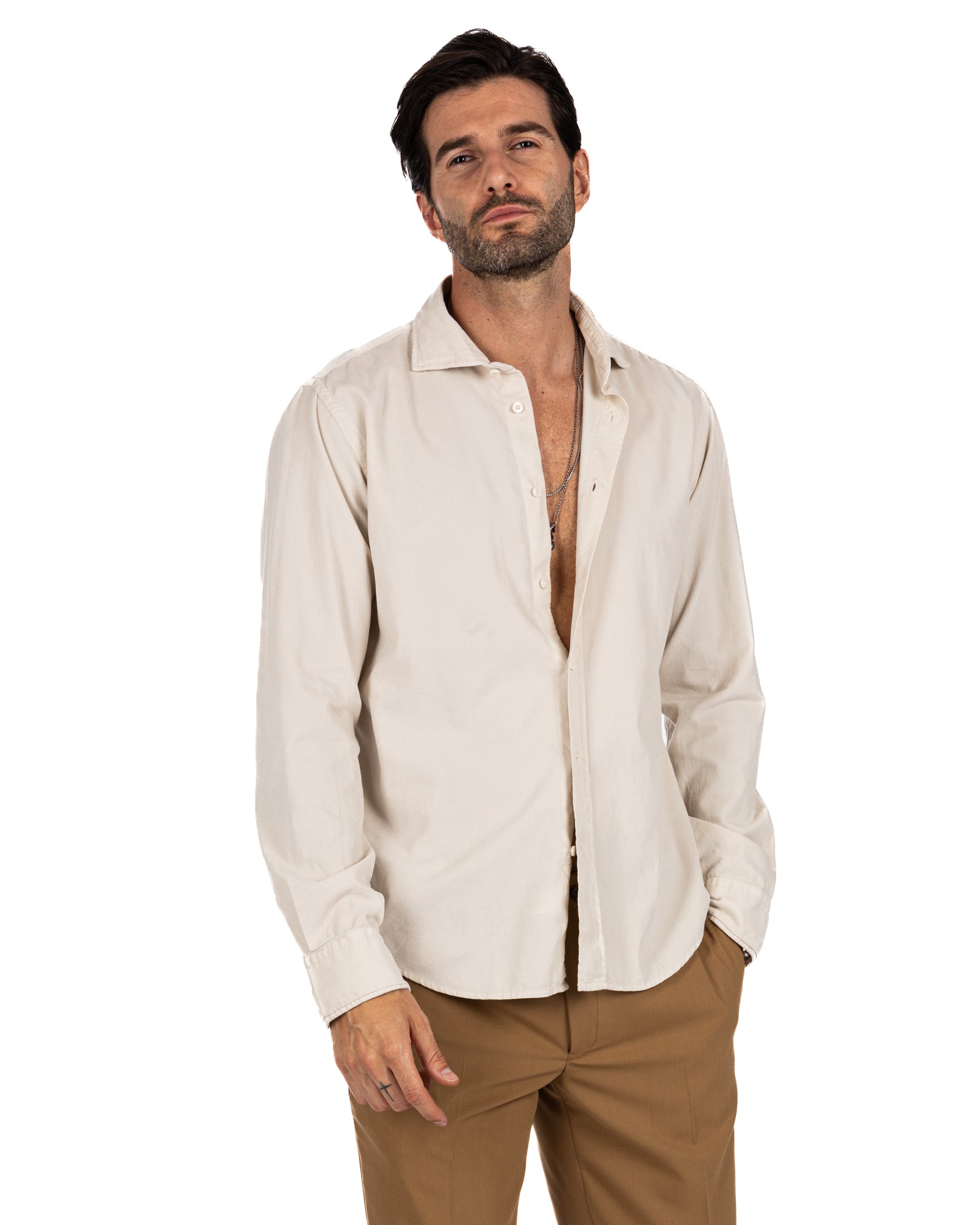 Vega - beige thousand-stripe velvet shirt