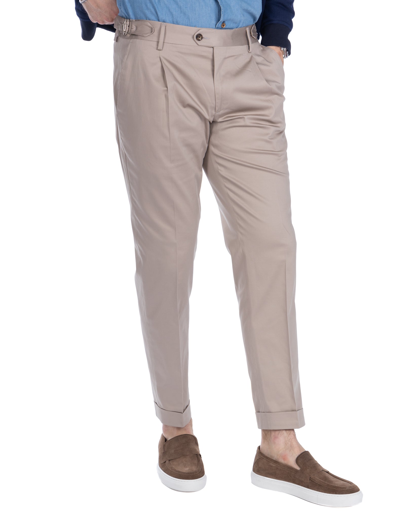 James - beige trousers with buckles