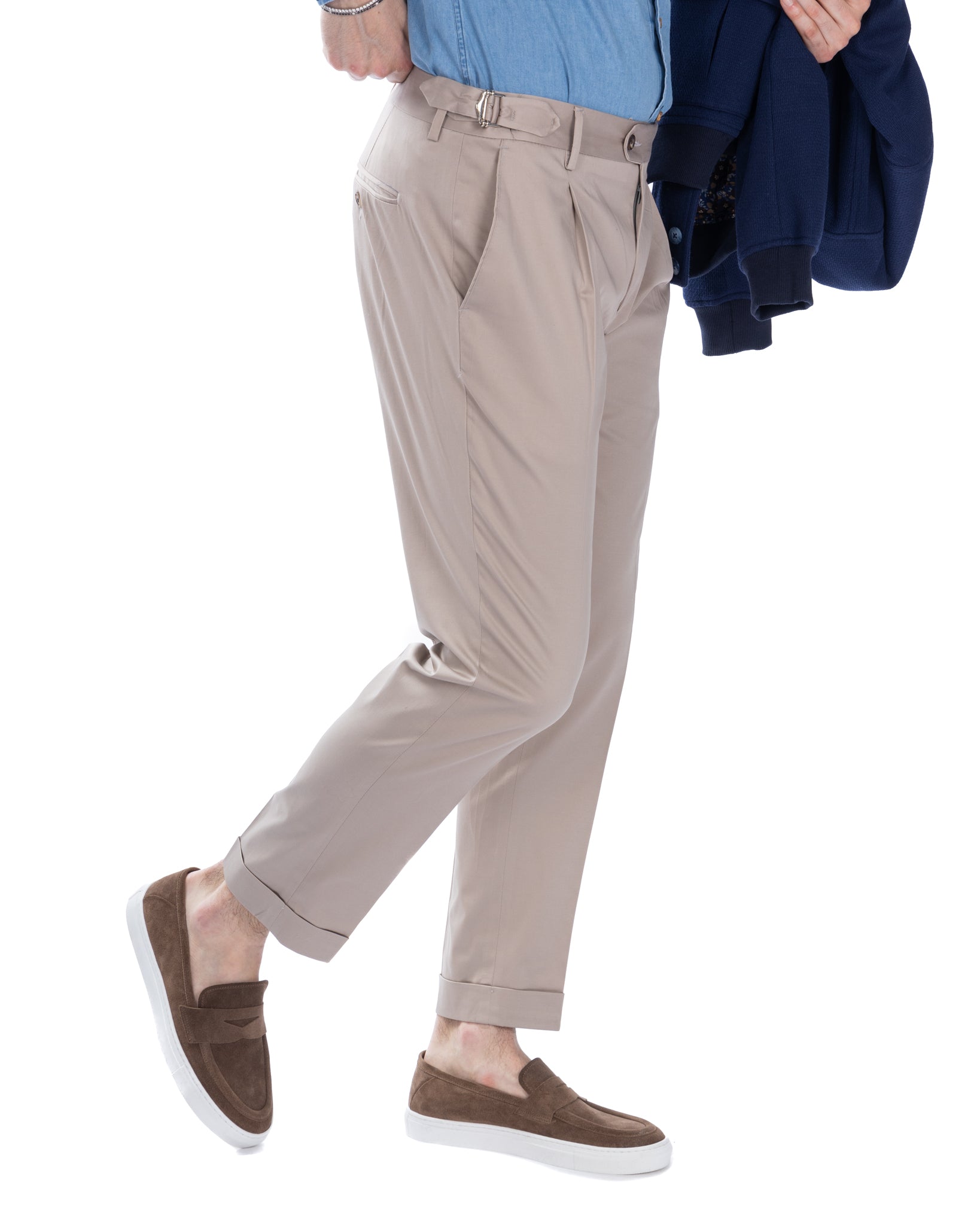 James - beige trousers with buckles