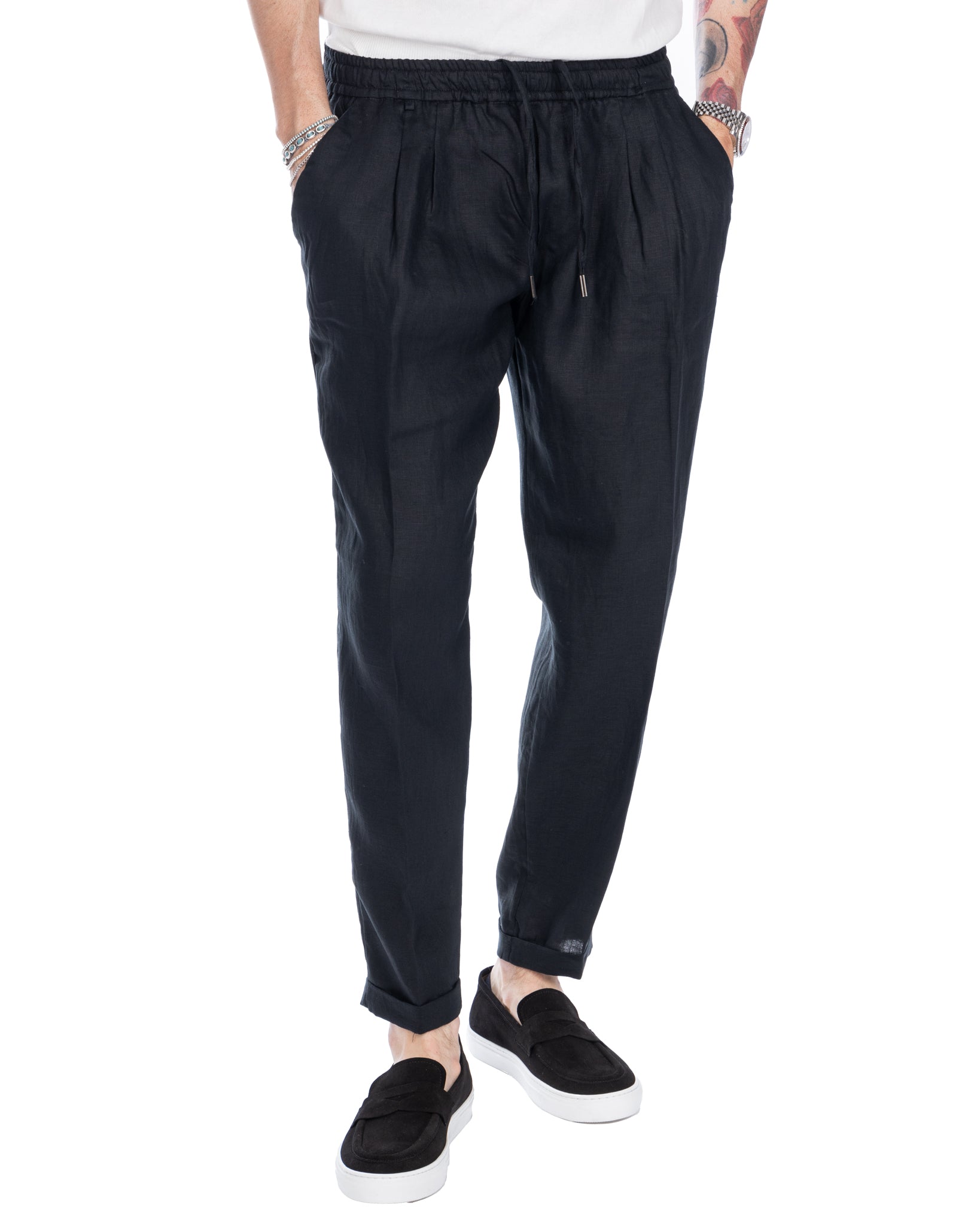 Colin - pantalon en pur lin noir