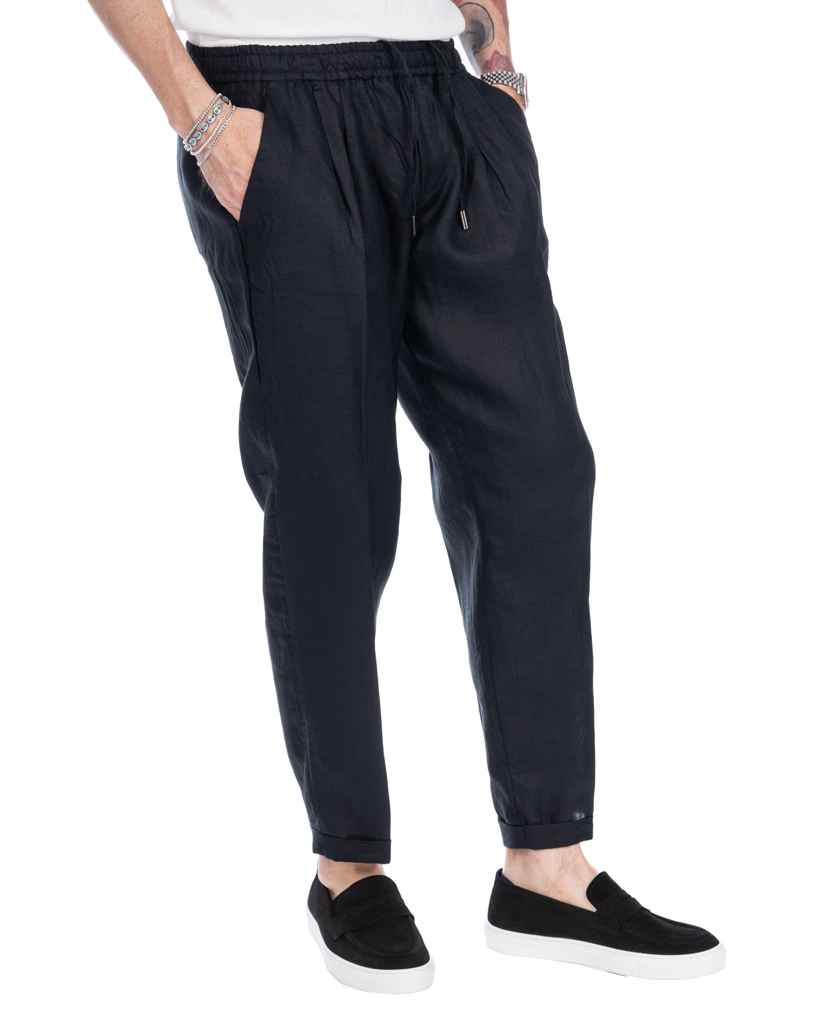 Colin - pantalon en pur lin noir