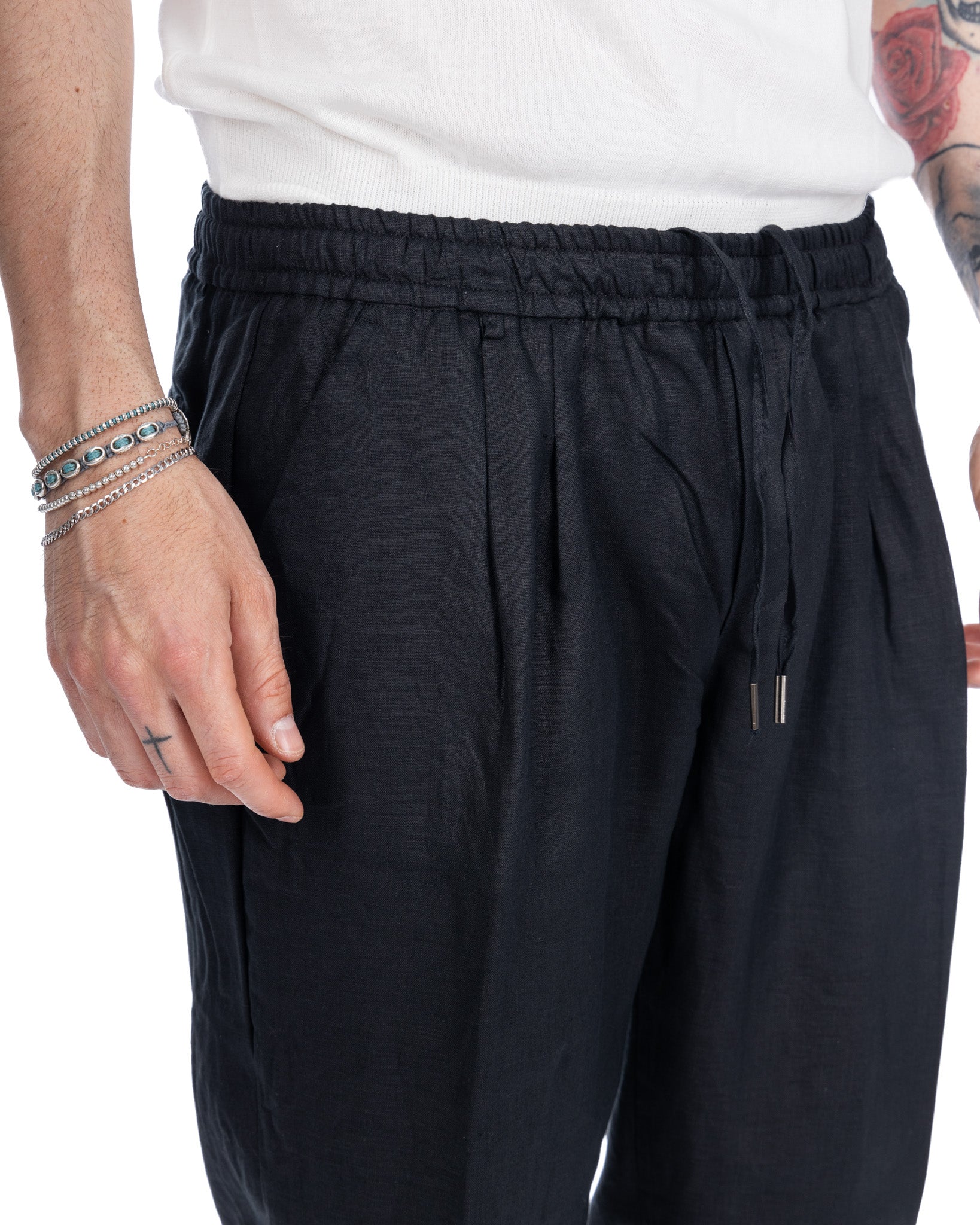 Colin - pantalon en pur lin noir