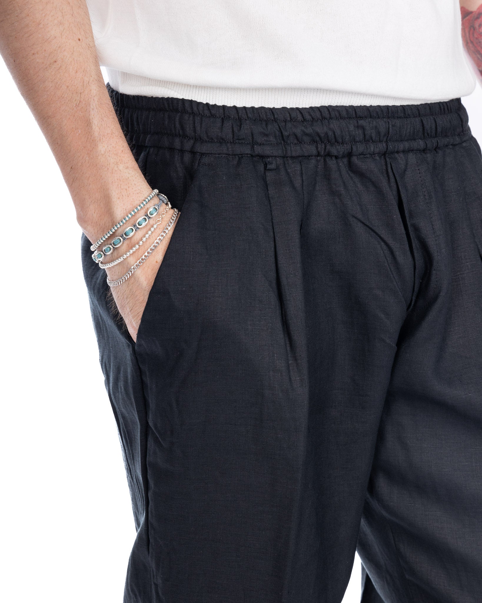 Colin - pantalon en pur lin noir