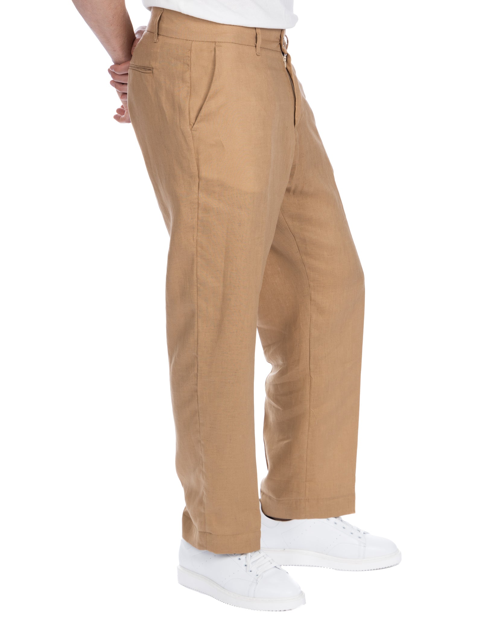 Lucas - pantalon large camel en pur lin
