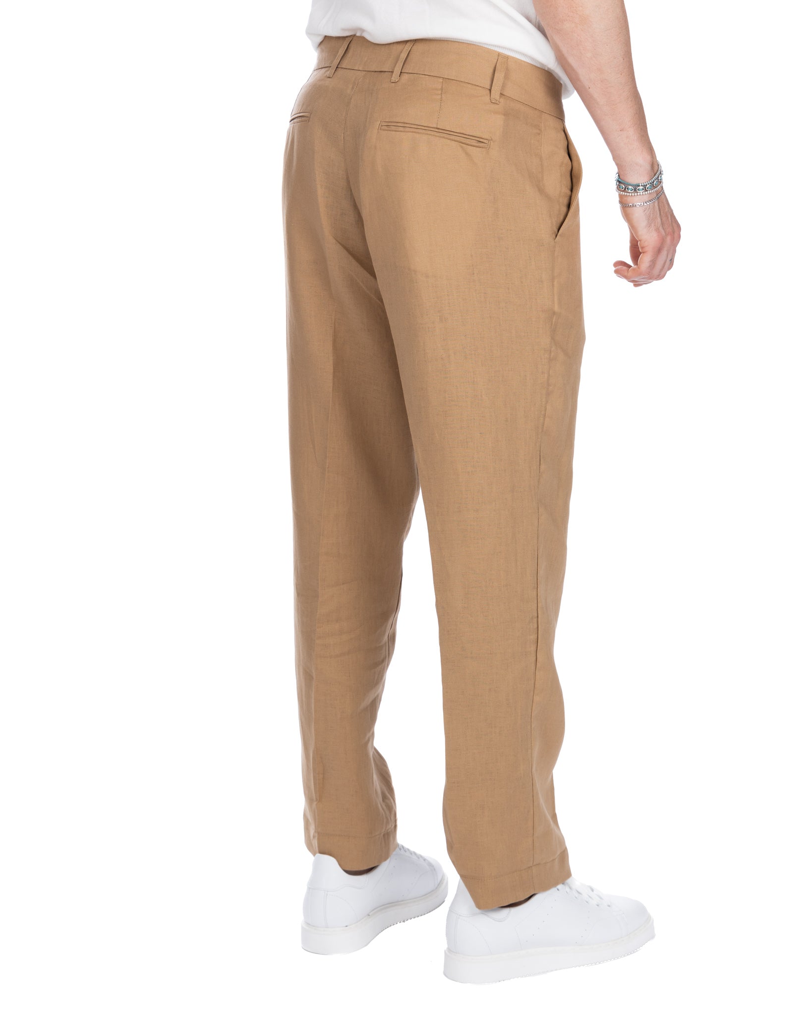 Lucas - pantalon large camel en pur lin