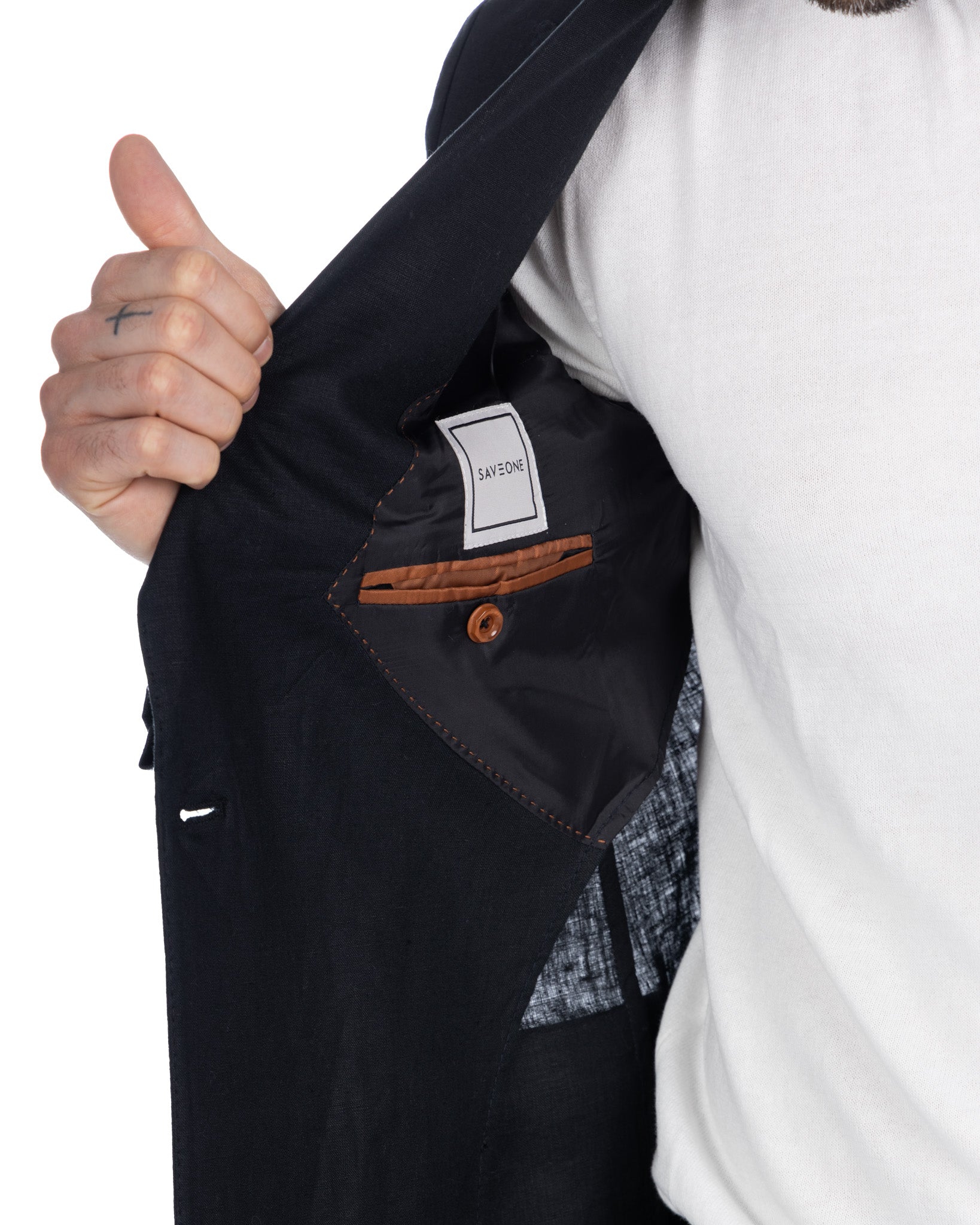 Baunei - pure black linen double-breasted jacket