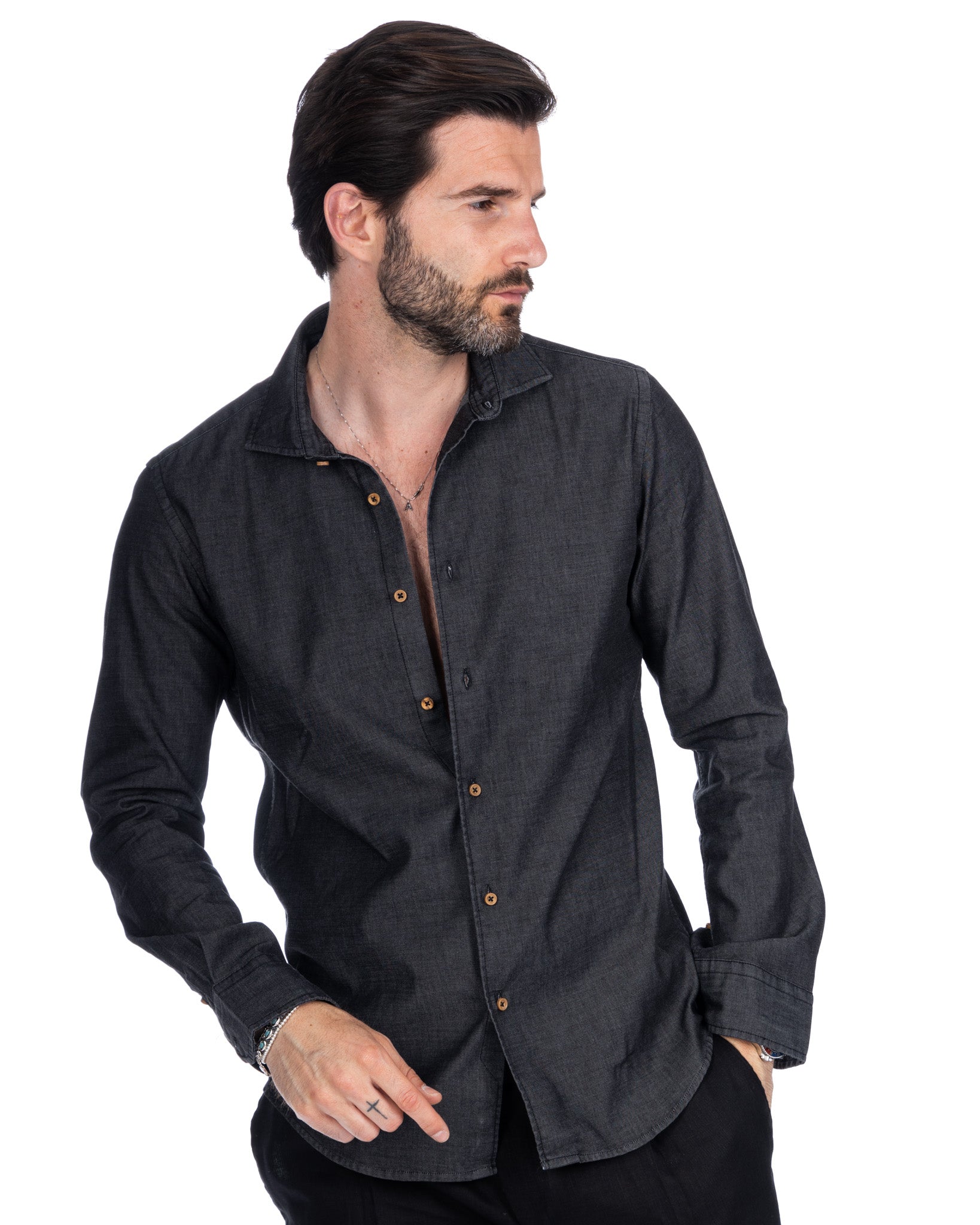 Mark - camicia jeans nera
