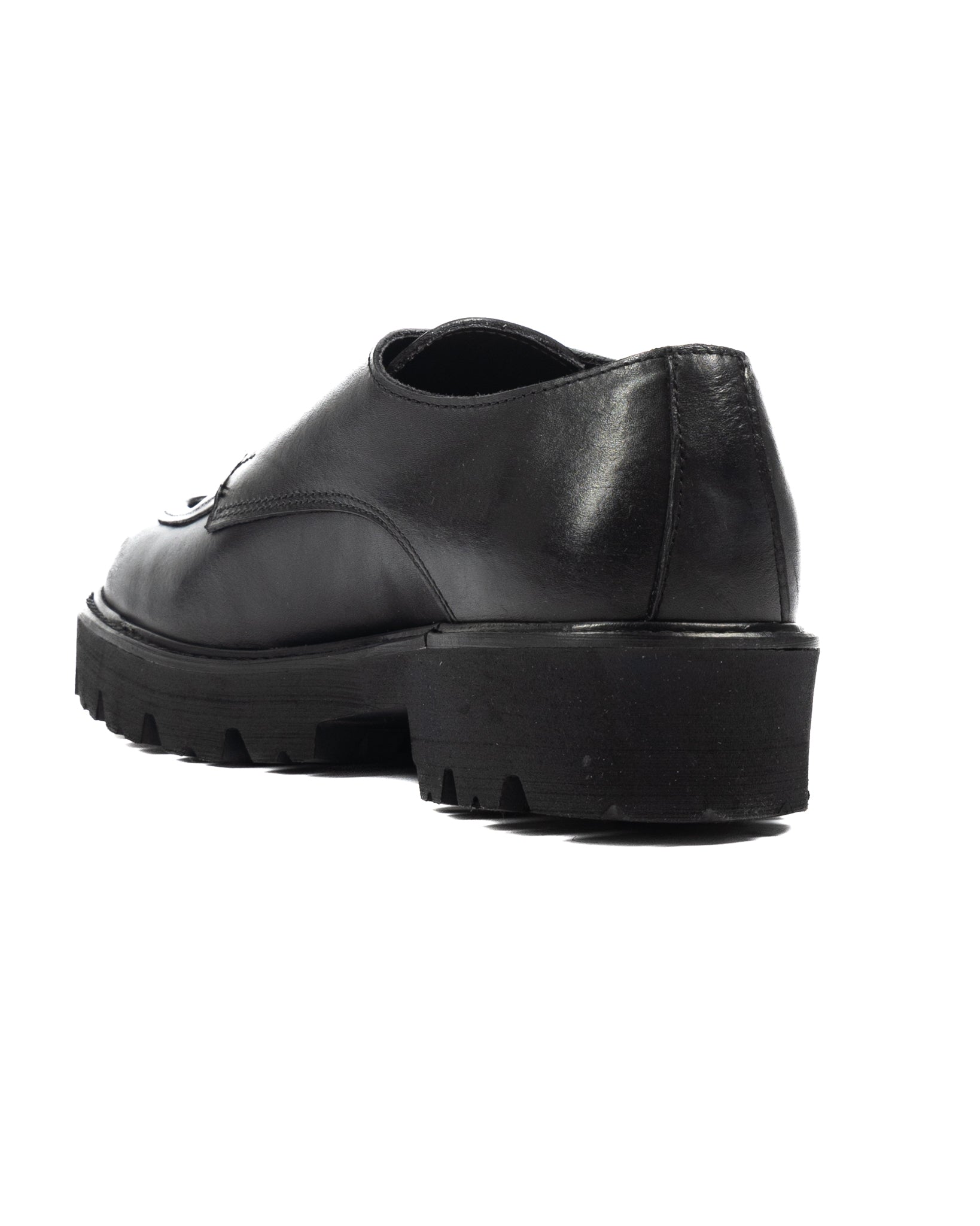 Falcon- black leather moccasin with double buckle
