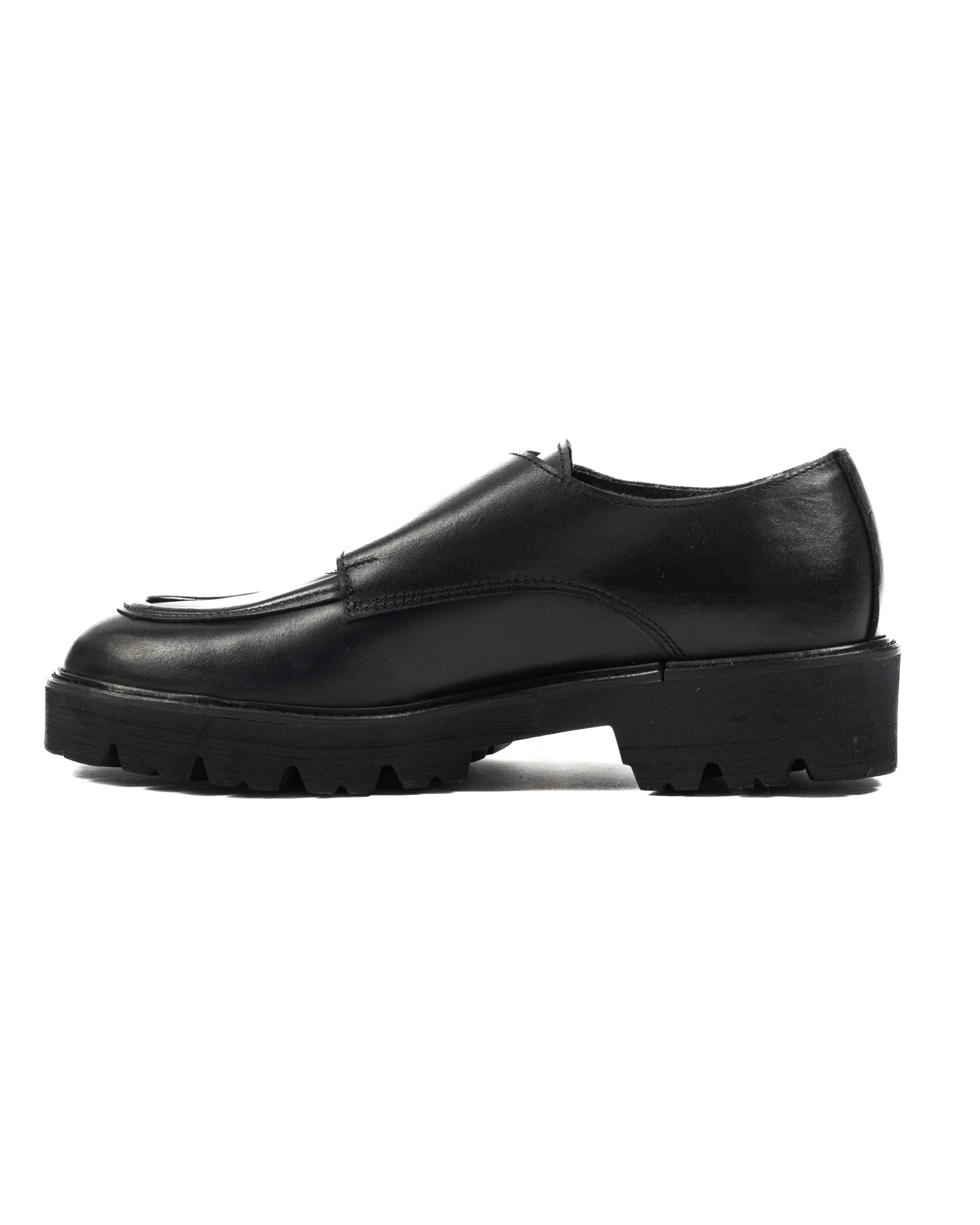 Falcon- black leather moccasin with double buckle