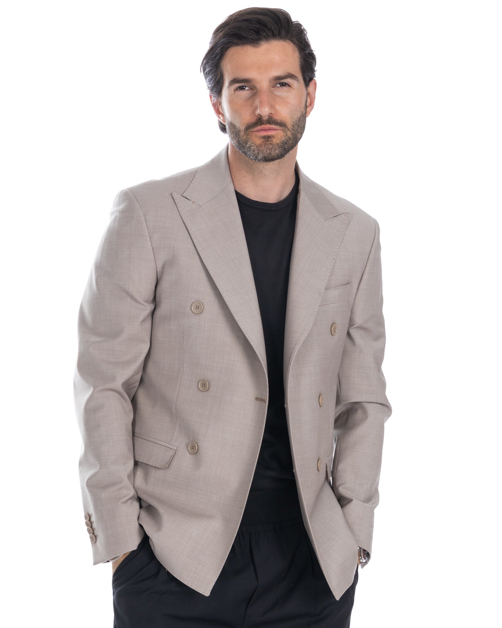 Brooklyn - veste en laine beige à double boutonnage