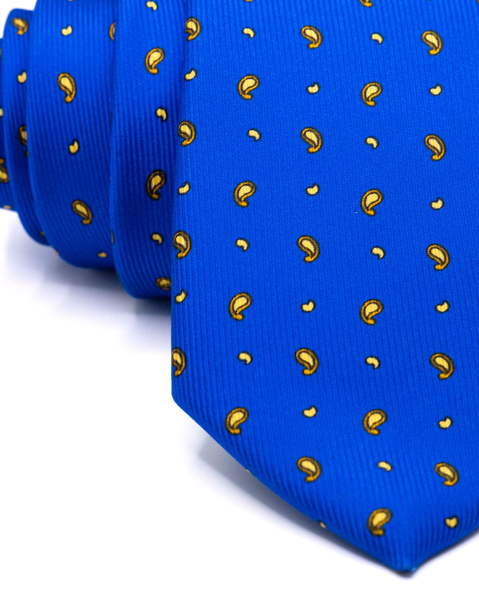 Cravatta - in seta twill royal fantasia paisley gialli