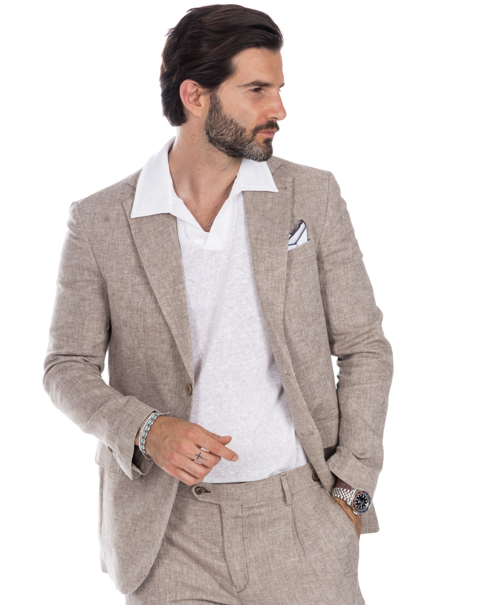 Treia - single-breasted mud herringbone jacket