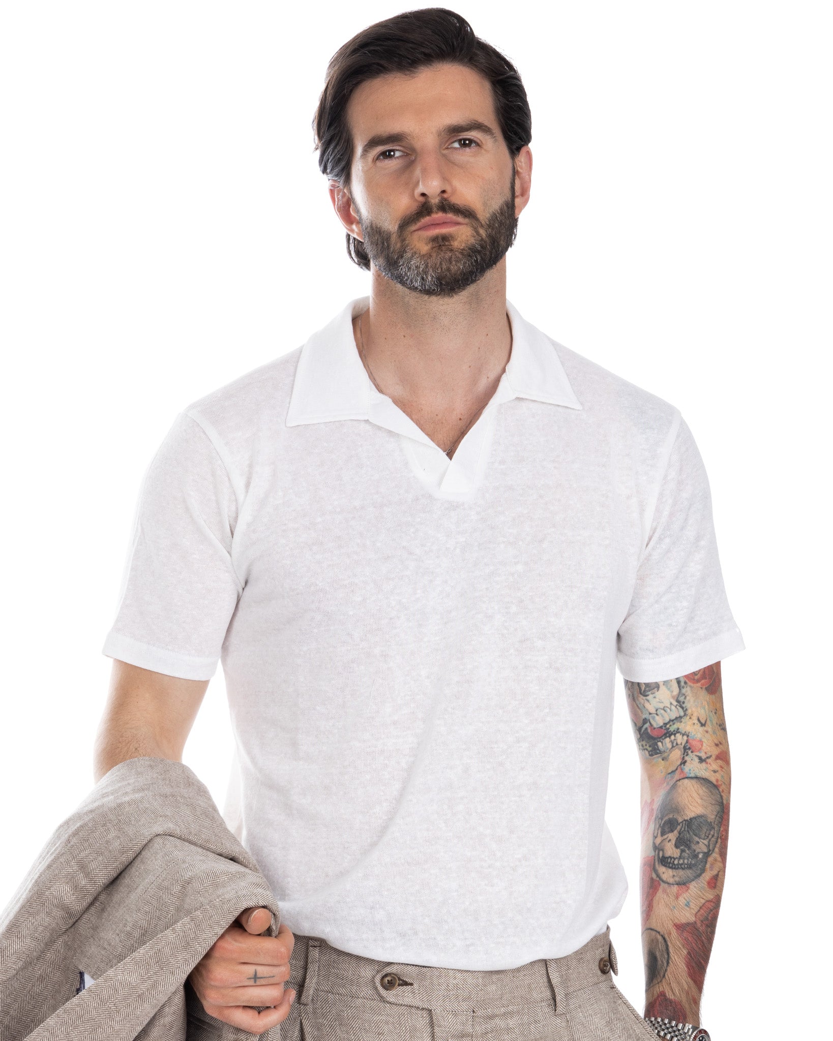 Ben - cream linen knitted polo shirt