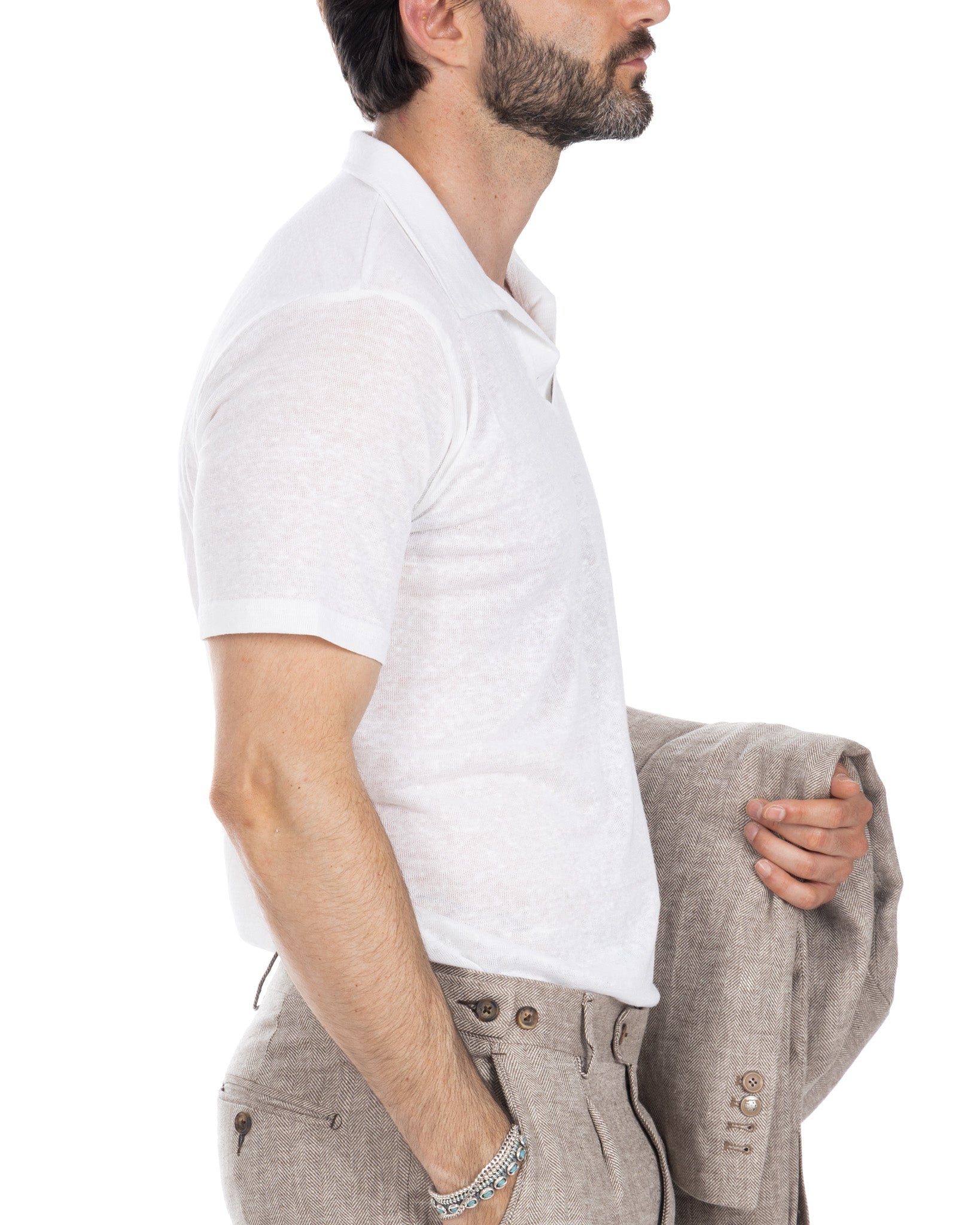 Ben - cream linen knitted polo shirt