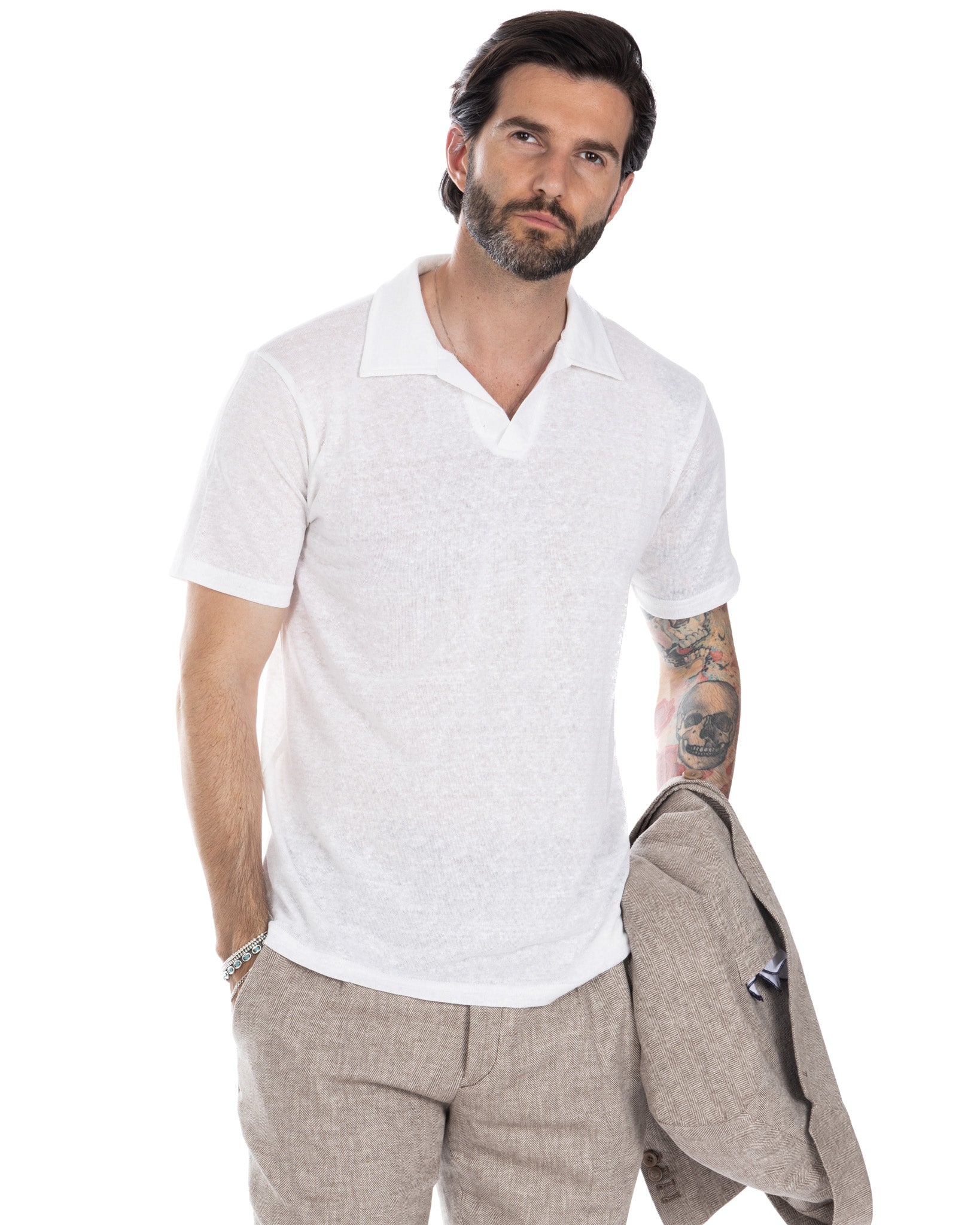 Ben - cream linen knitted polo shirt