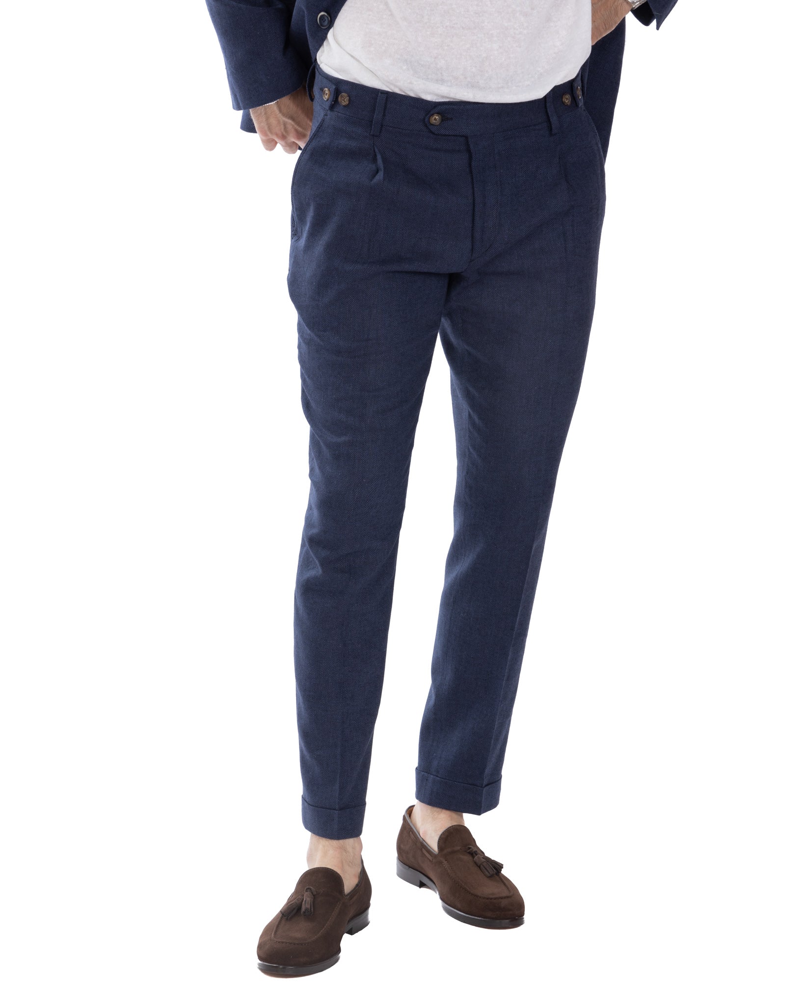 Moresco - blue herringbone trousers