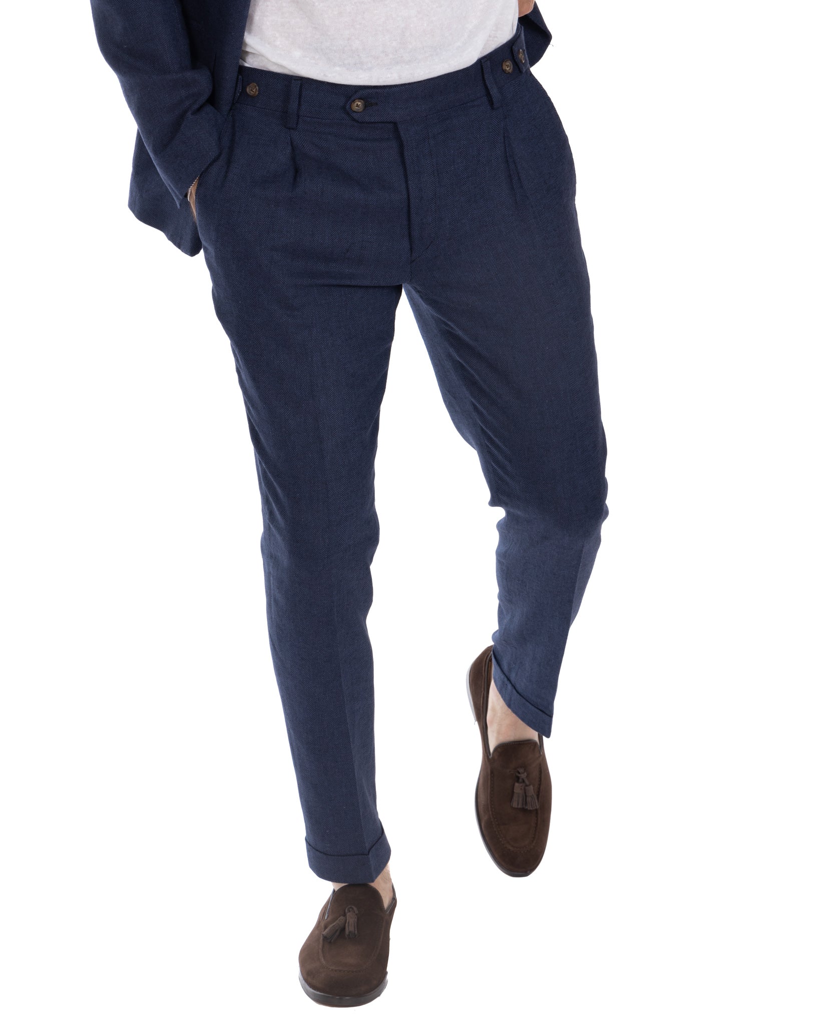 Moresco - blue herringbone trousers