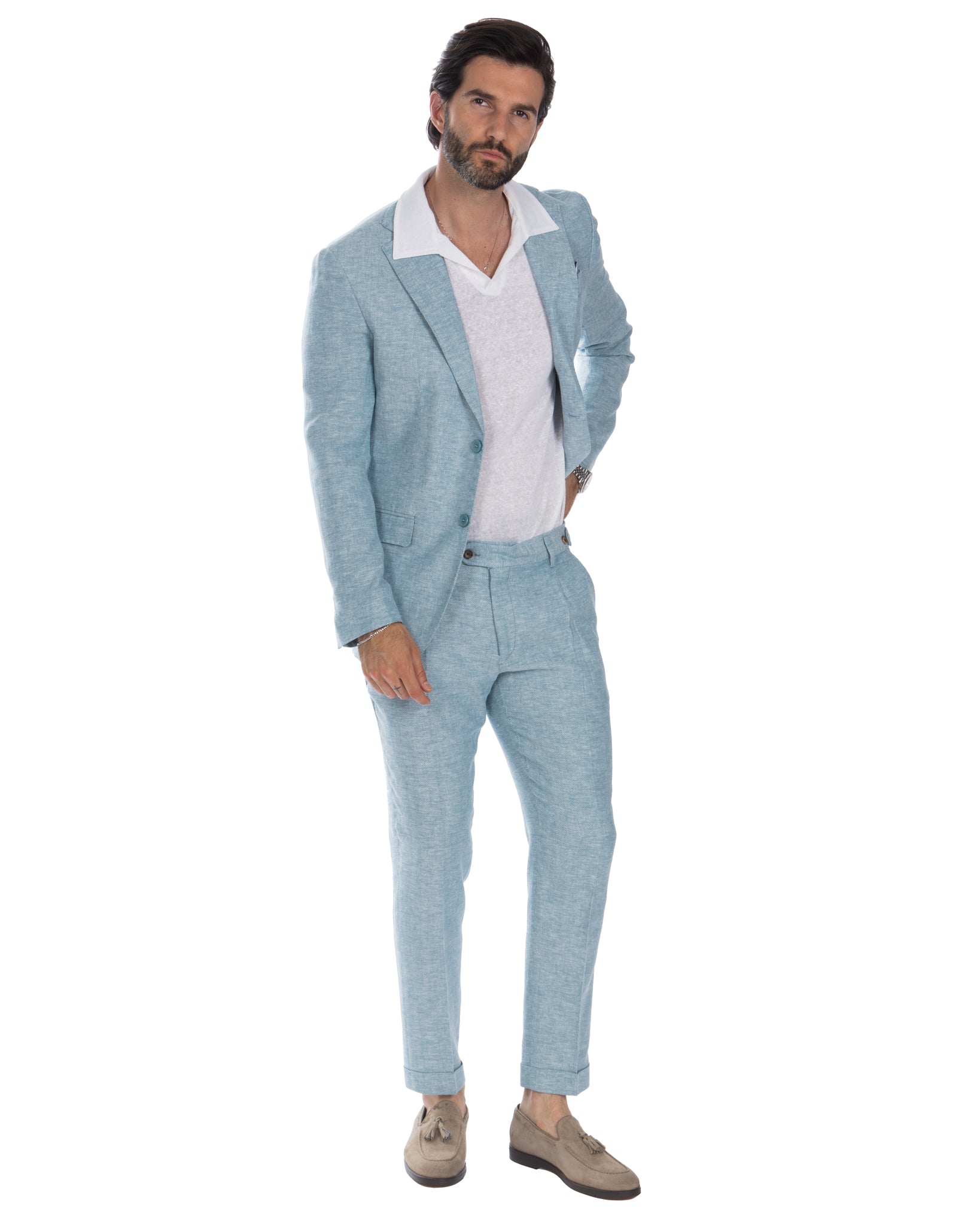Moresco - blue herringbone trousers