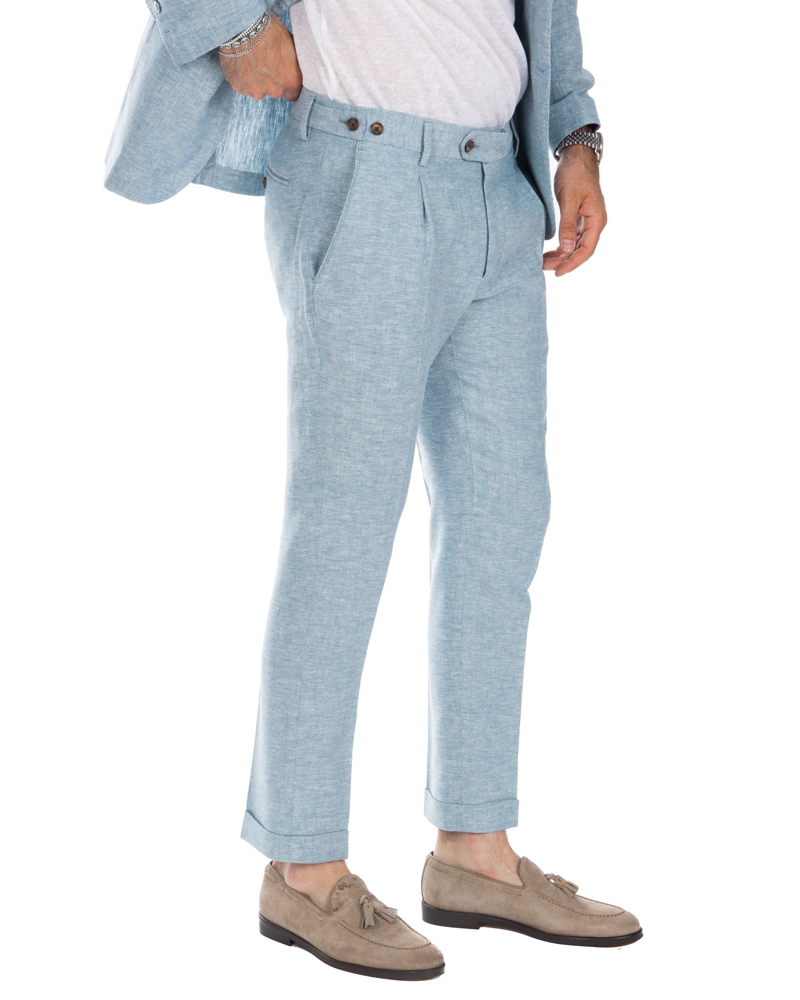 Moresco - blue herringbone trousers