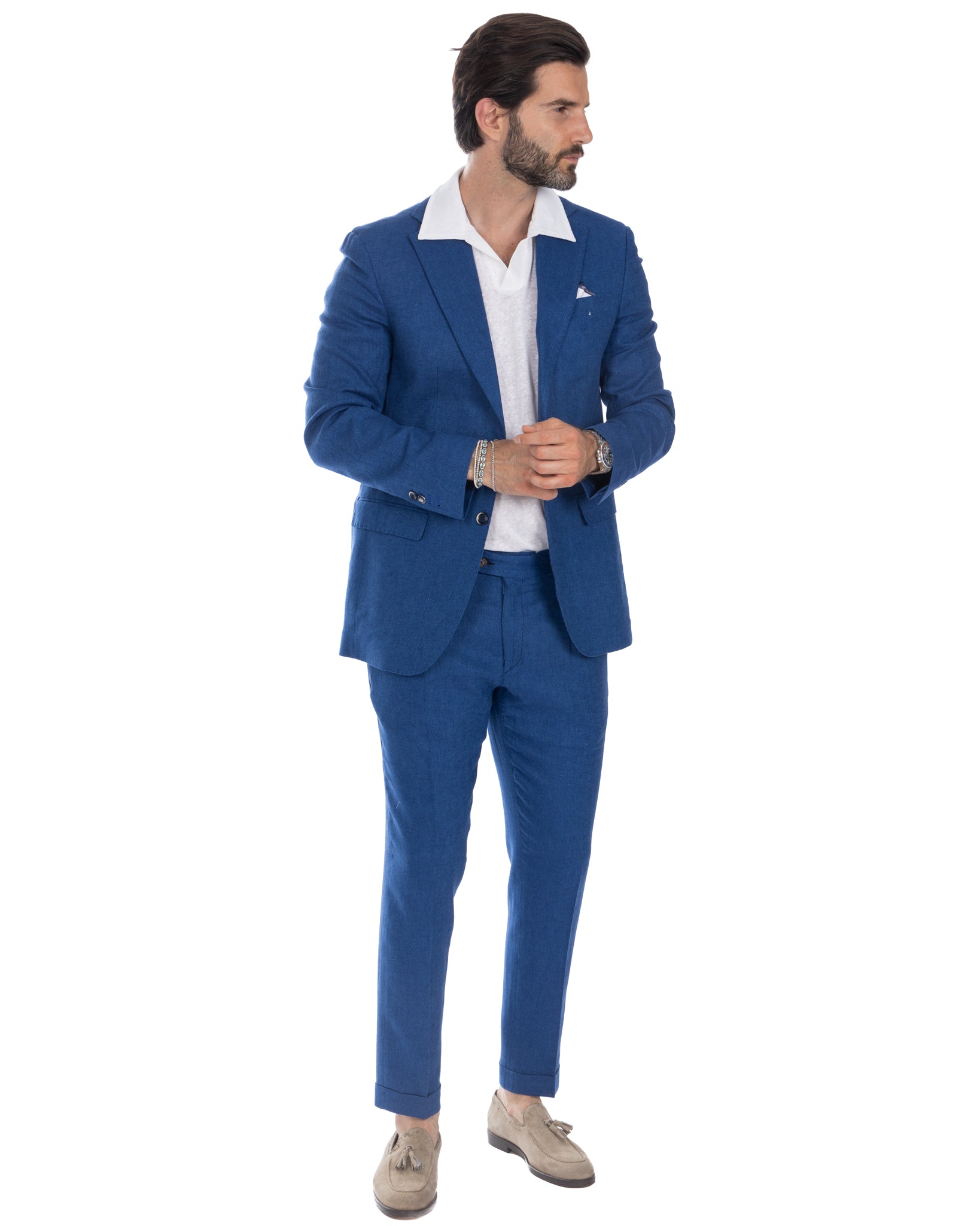 Treia - single-breasted blue herringbone jacket