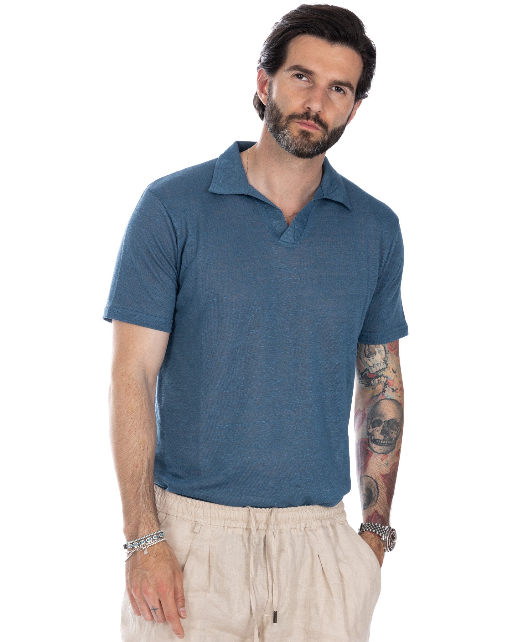 Ben - polo in lino royal in maglia