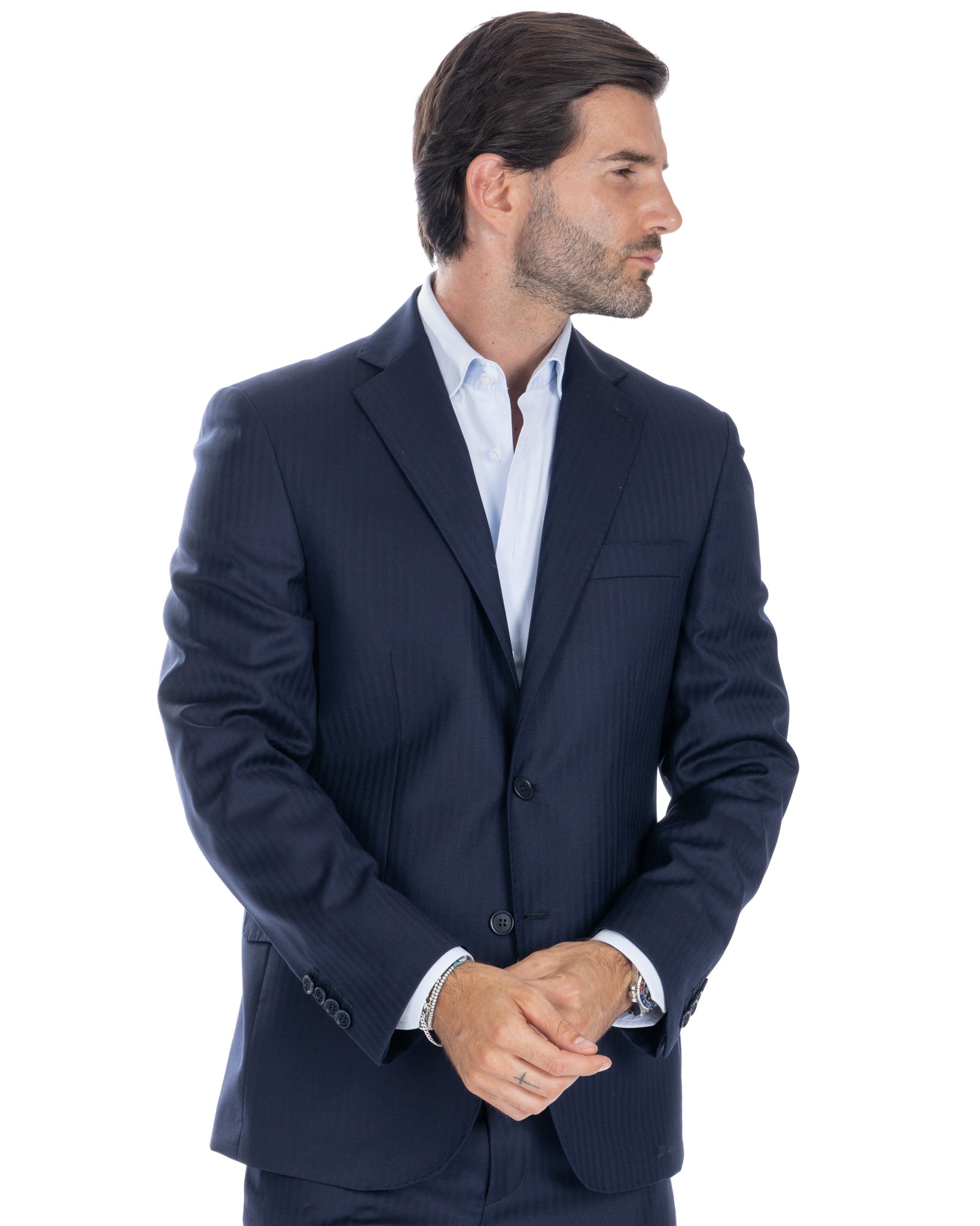 Costume bleu à chevrons à simple boutonnage - Vitale Barberis Canonico
