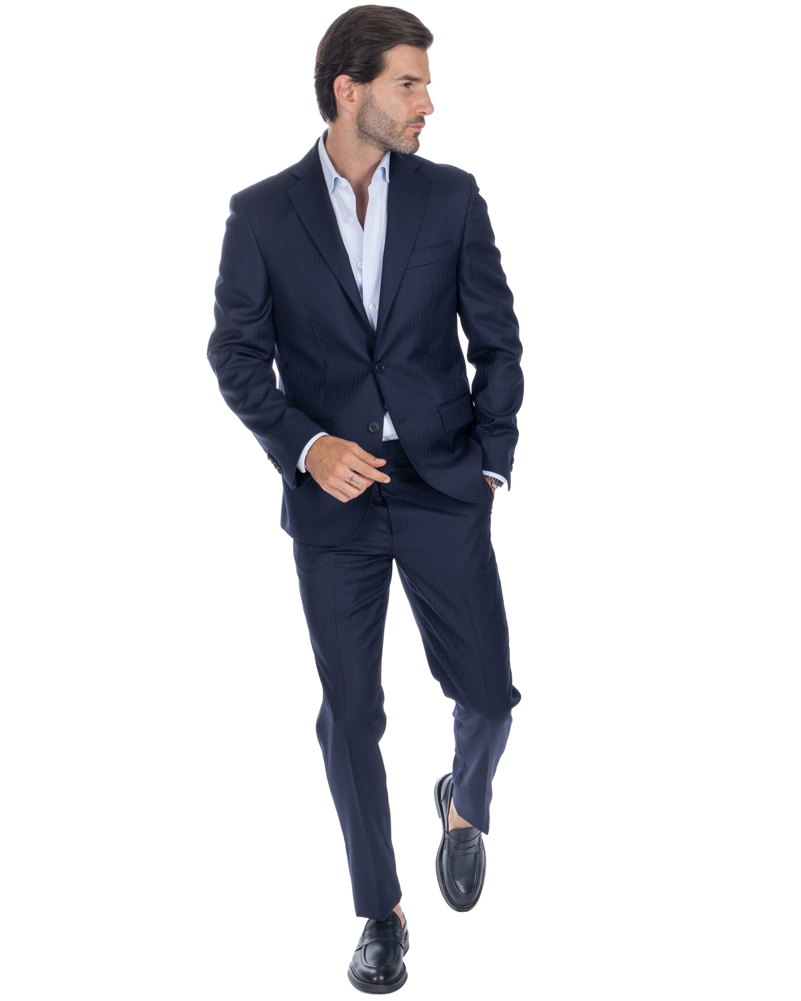 Costume bleu à chevrons à simple boutonnage - Vitale Barberis Canonico