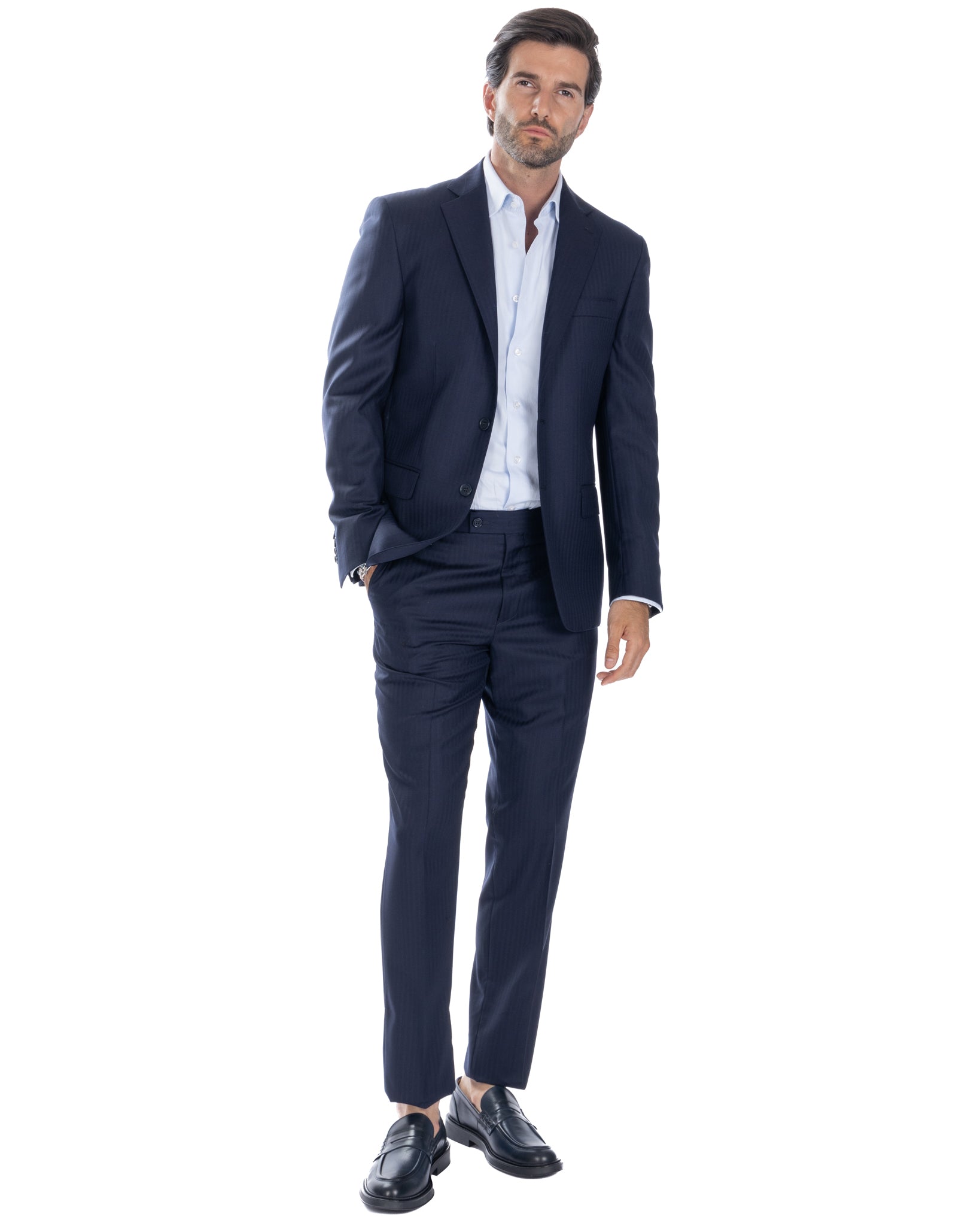 Costume bleu à chevrons à simple boutonnage - Vitale Barberis Canonico