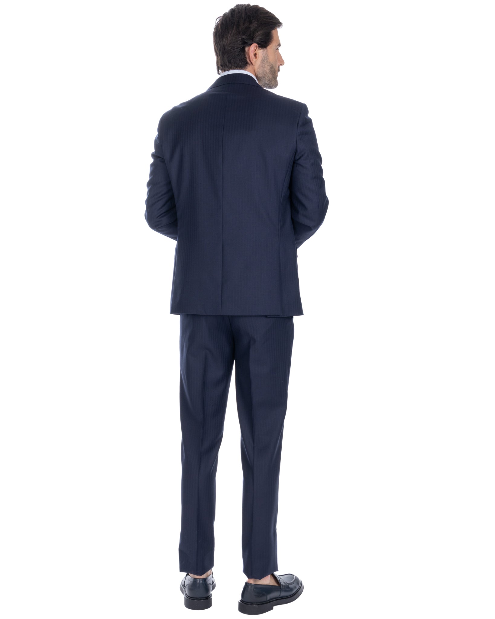 Costume bleu à chevrons à simple boutonnage - Vitale Barberis Canonico