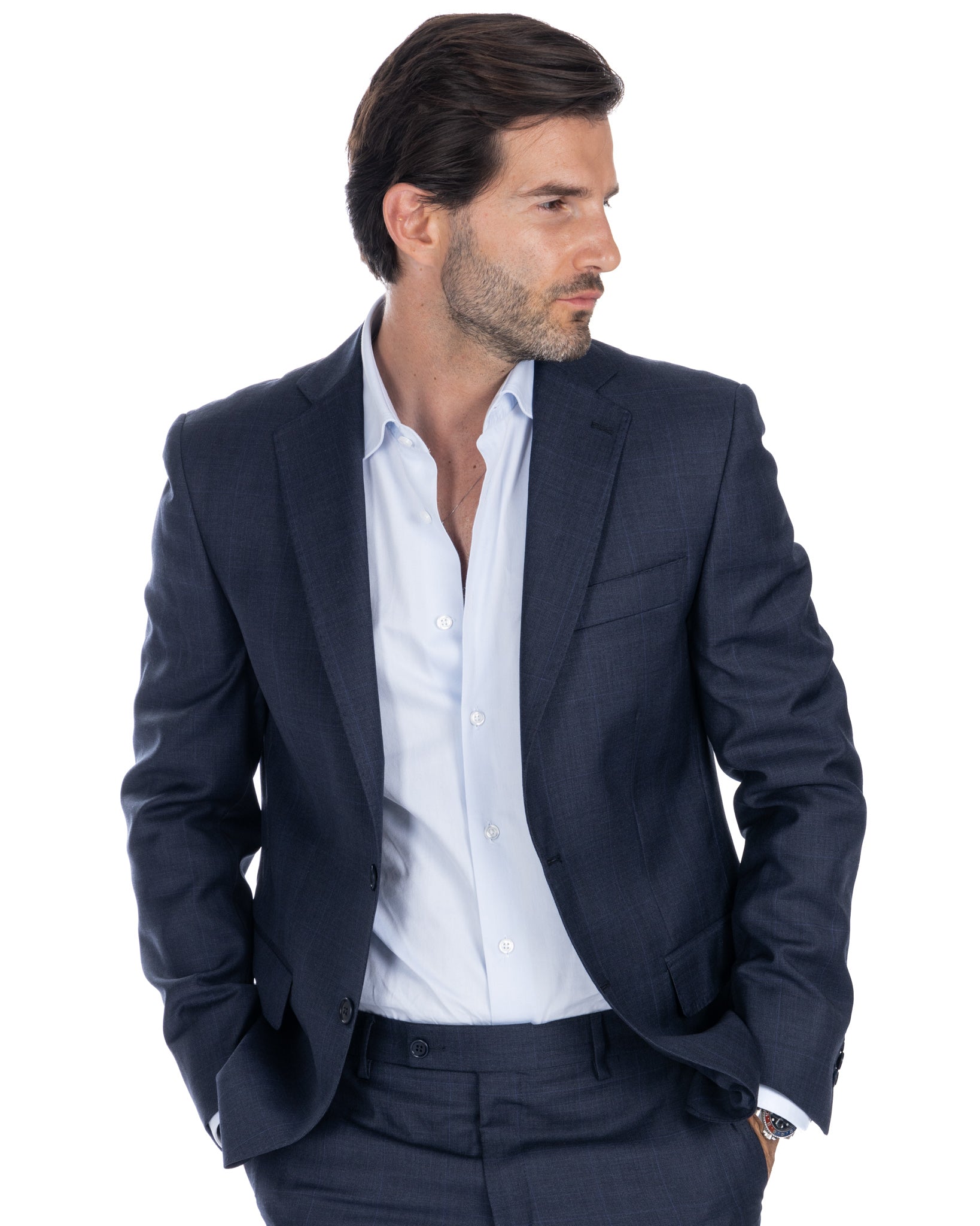 Costume carré bleu à simple boutonnage - Reda