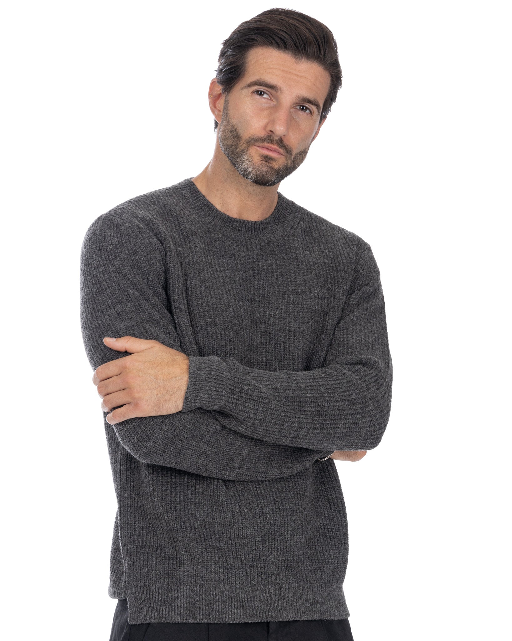 Sven anthracite ribbed crewneck