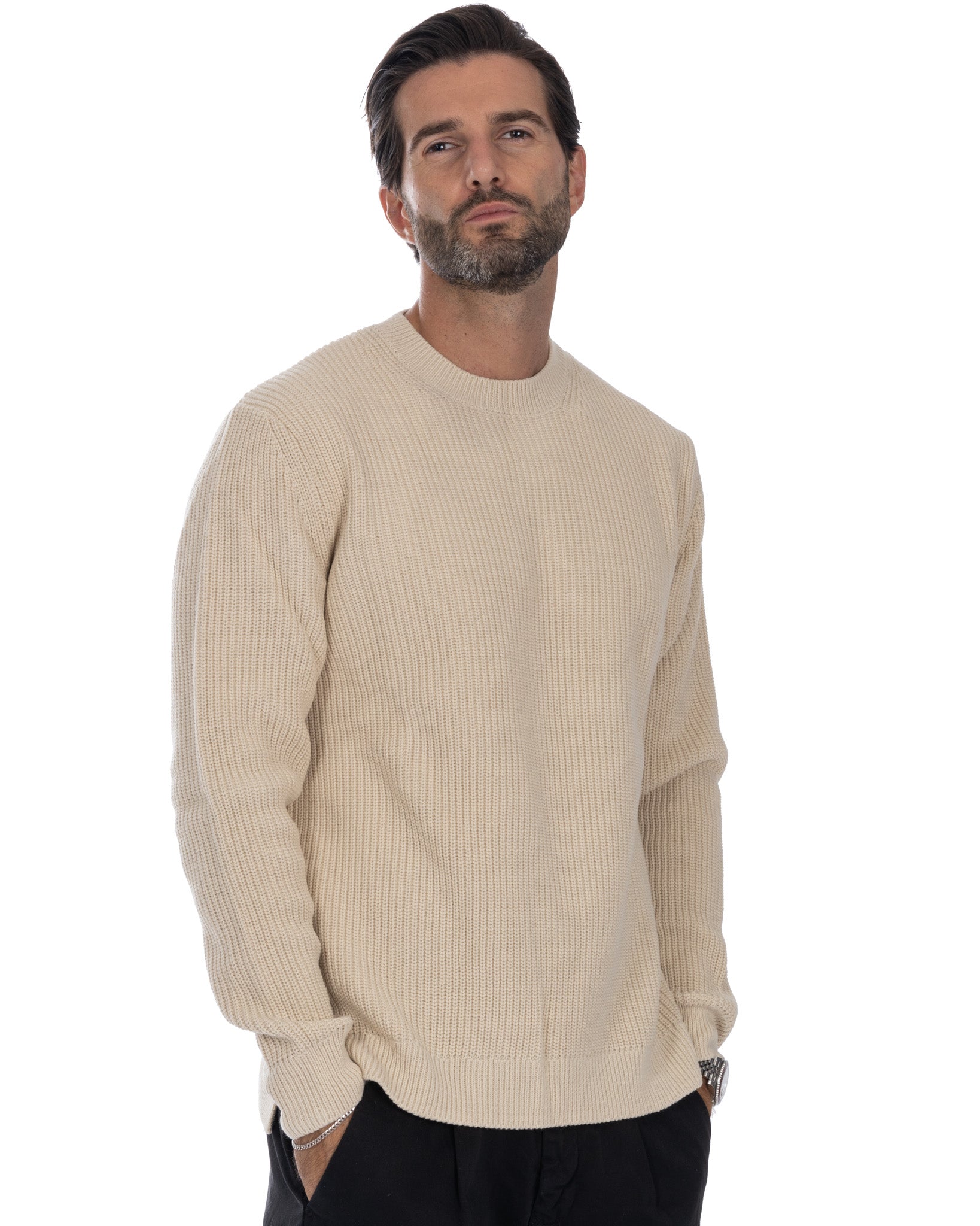 Vath - maglione girocollo a coste beige