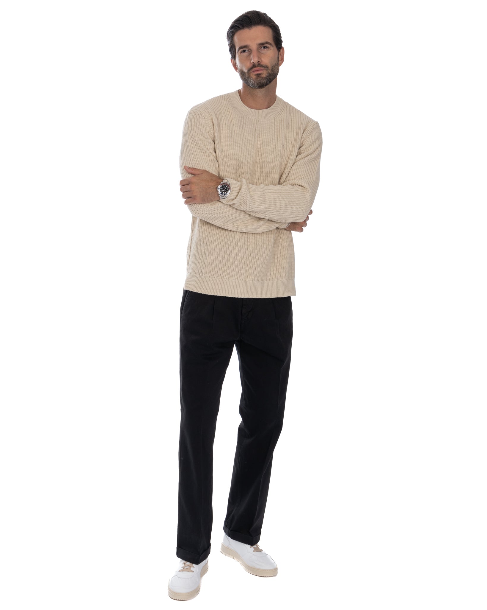 Vath - maglione girocollo a coste beige