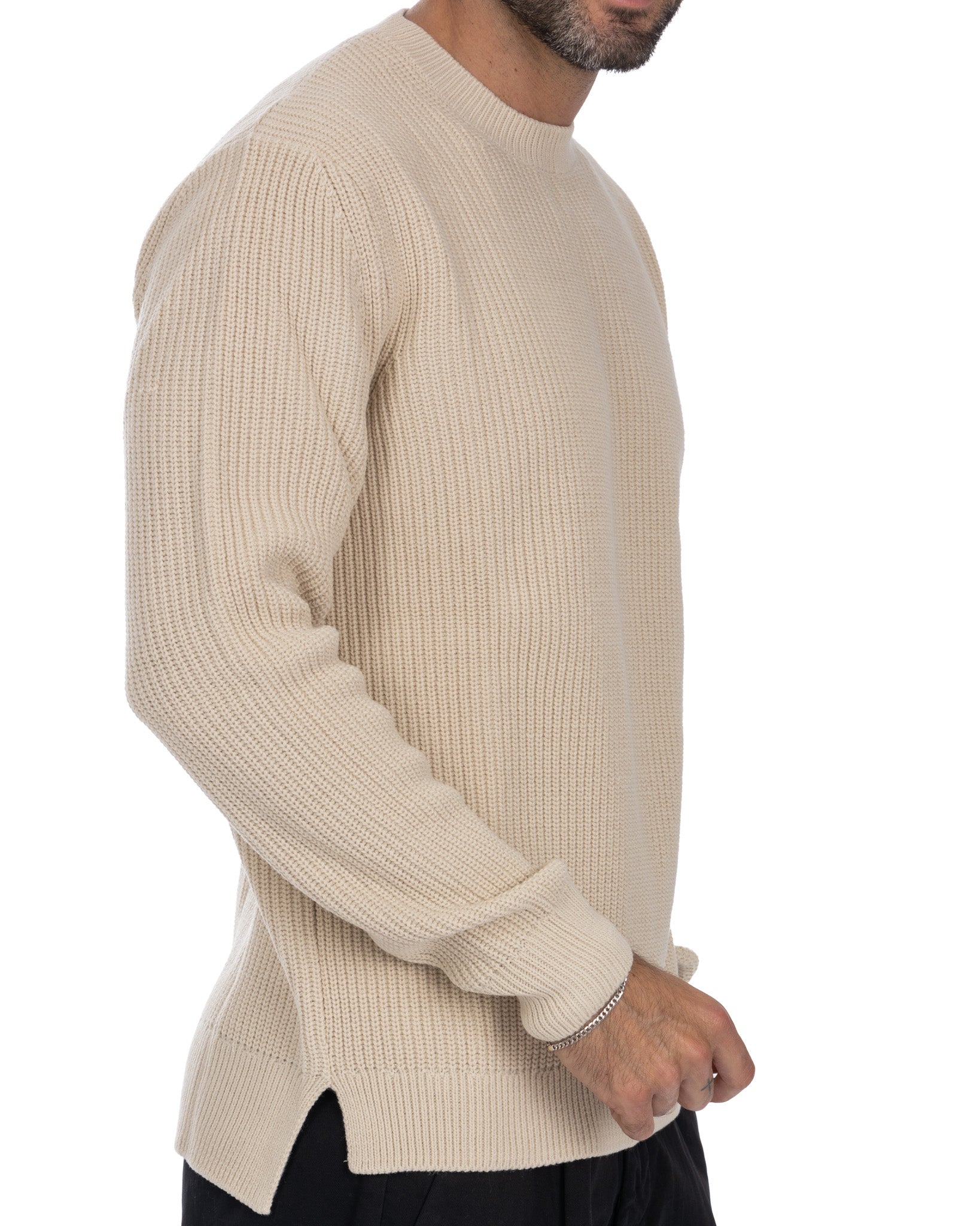 Vath - maglione girocollo a coste beige