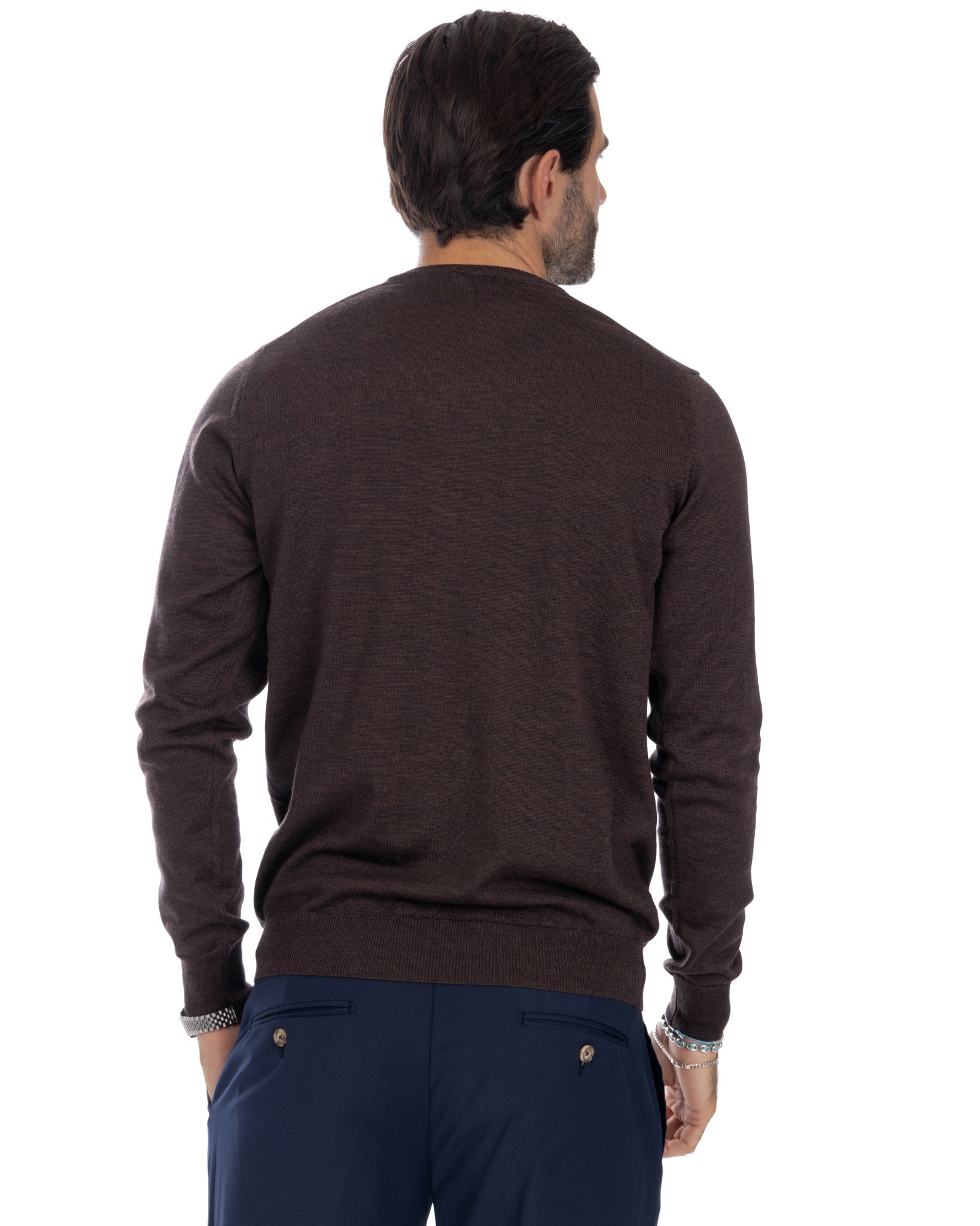 Pull ras du cou Furore en laine mérinos Tollegno marron foncé