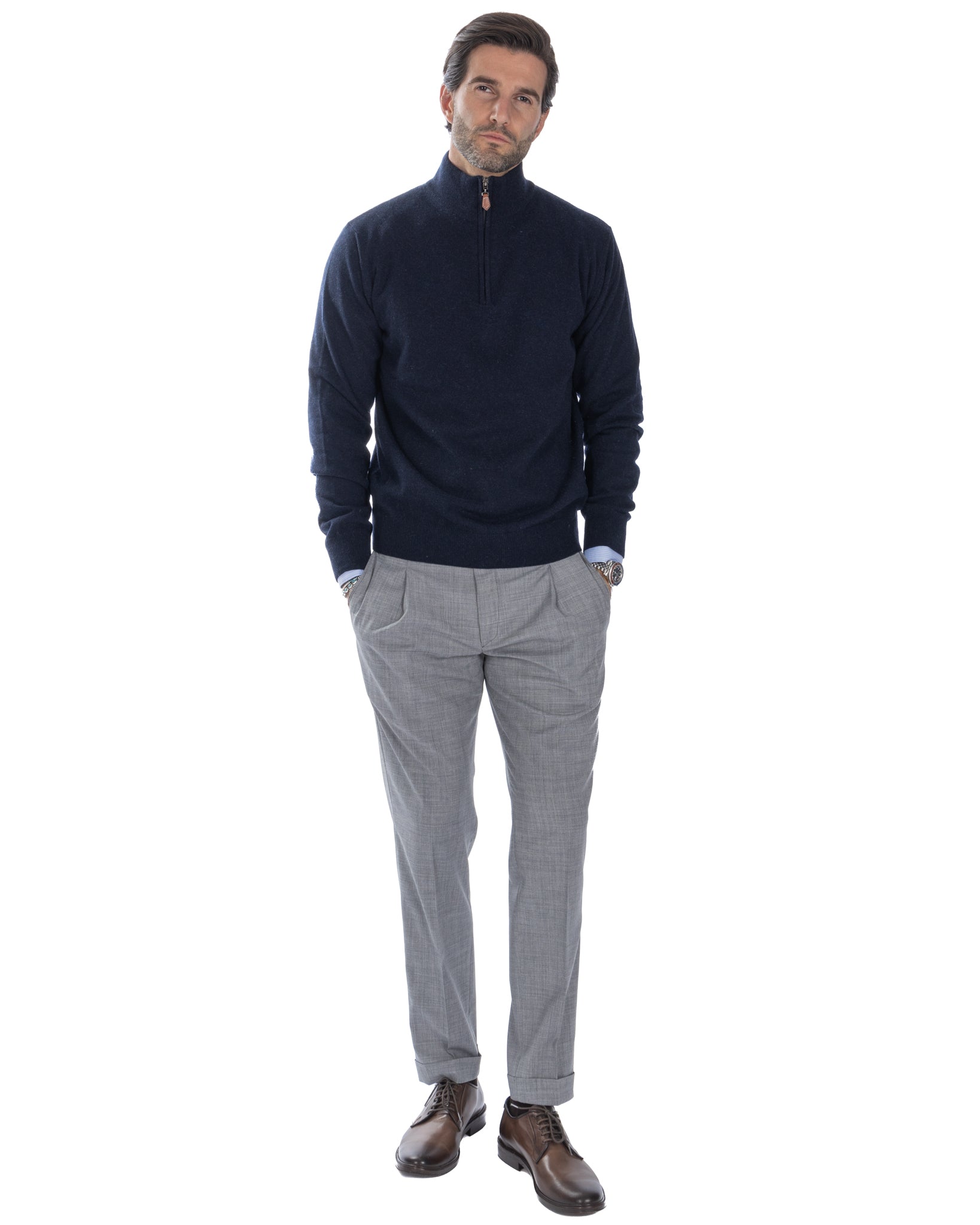 Rory zip-up turtleneck sweater in blue cashmere blend