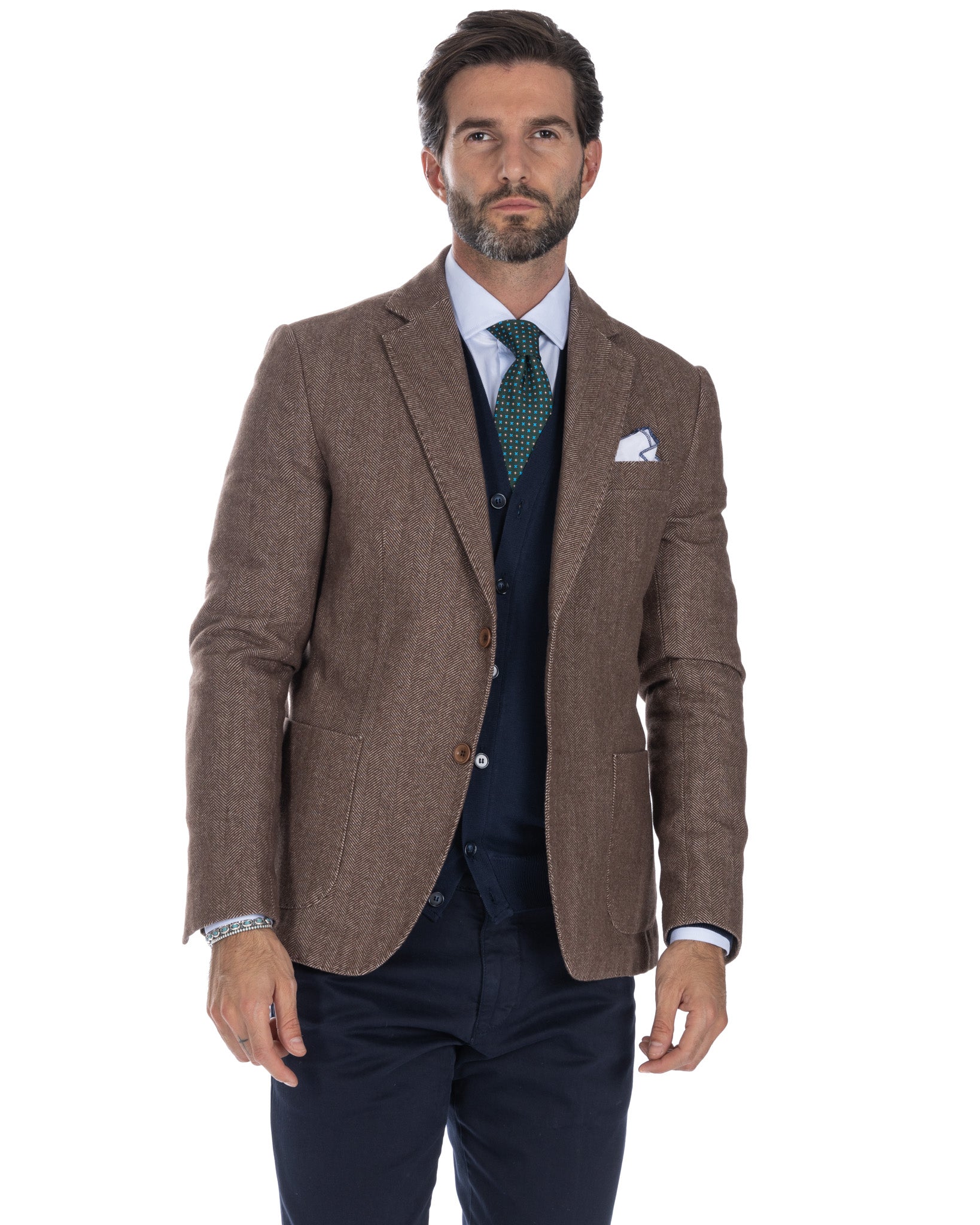 Jerome - dark brown herringbone single-breasted jacket