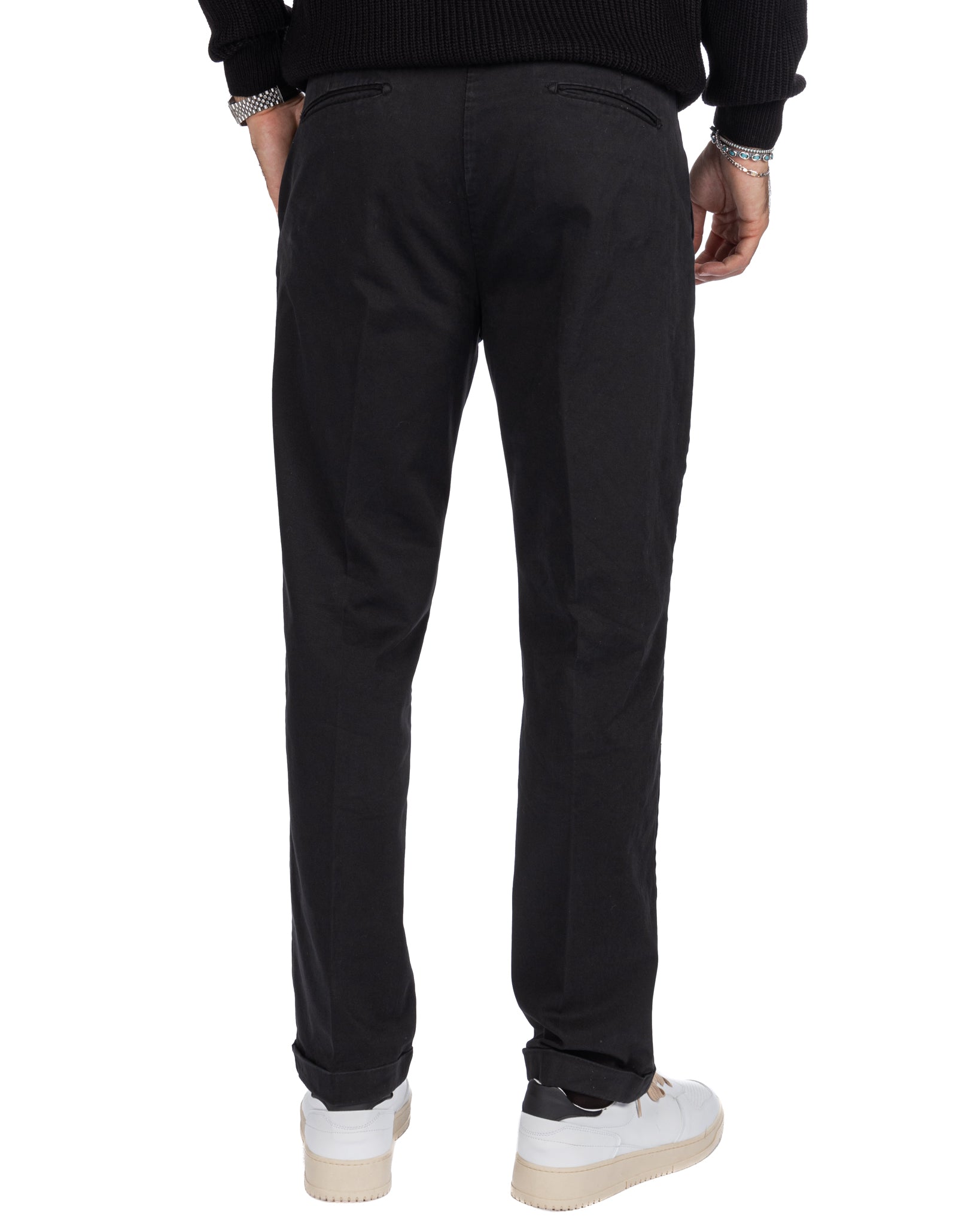 Sean - Black Wide Leg Cotton Trousers