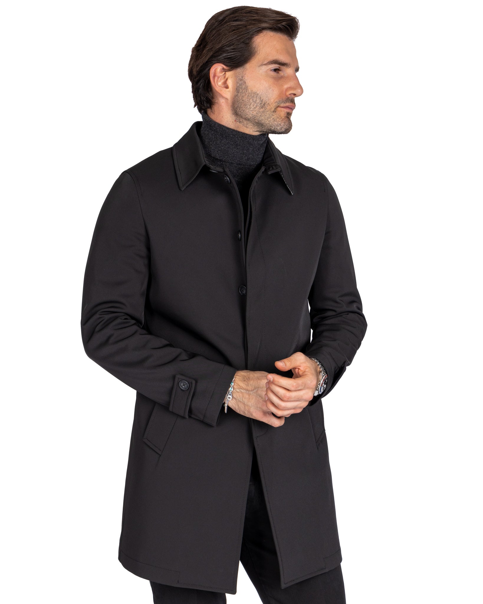 Tyler - black technical trench coat