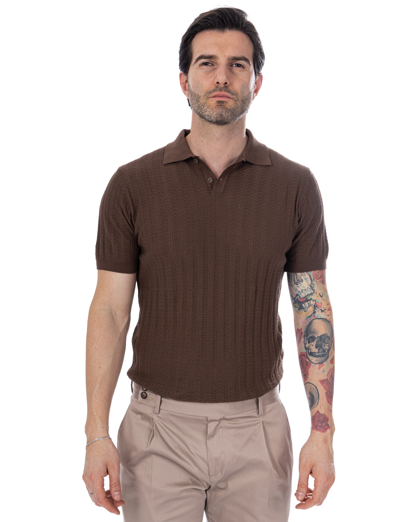 Pedro - polo perforé tabac