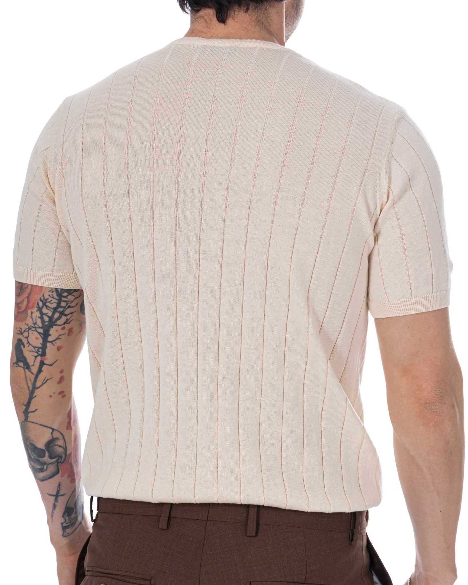 Adriano - T-shirt en tricot côtelé couleur crème