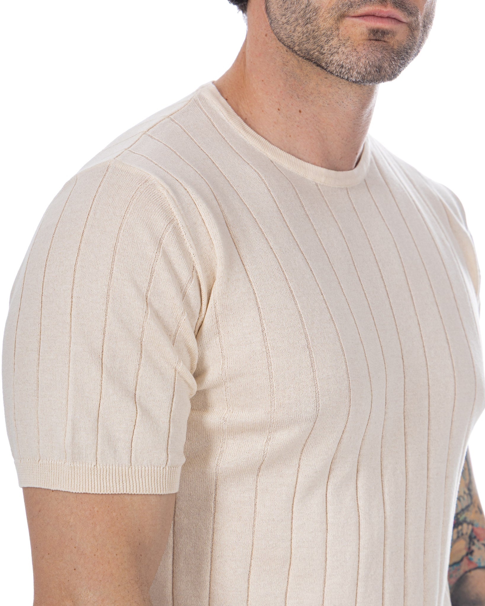 Adriano - T-shirt en tricot côtelé couleur crème