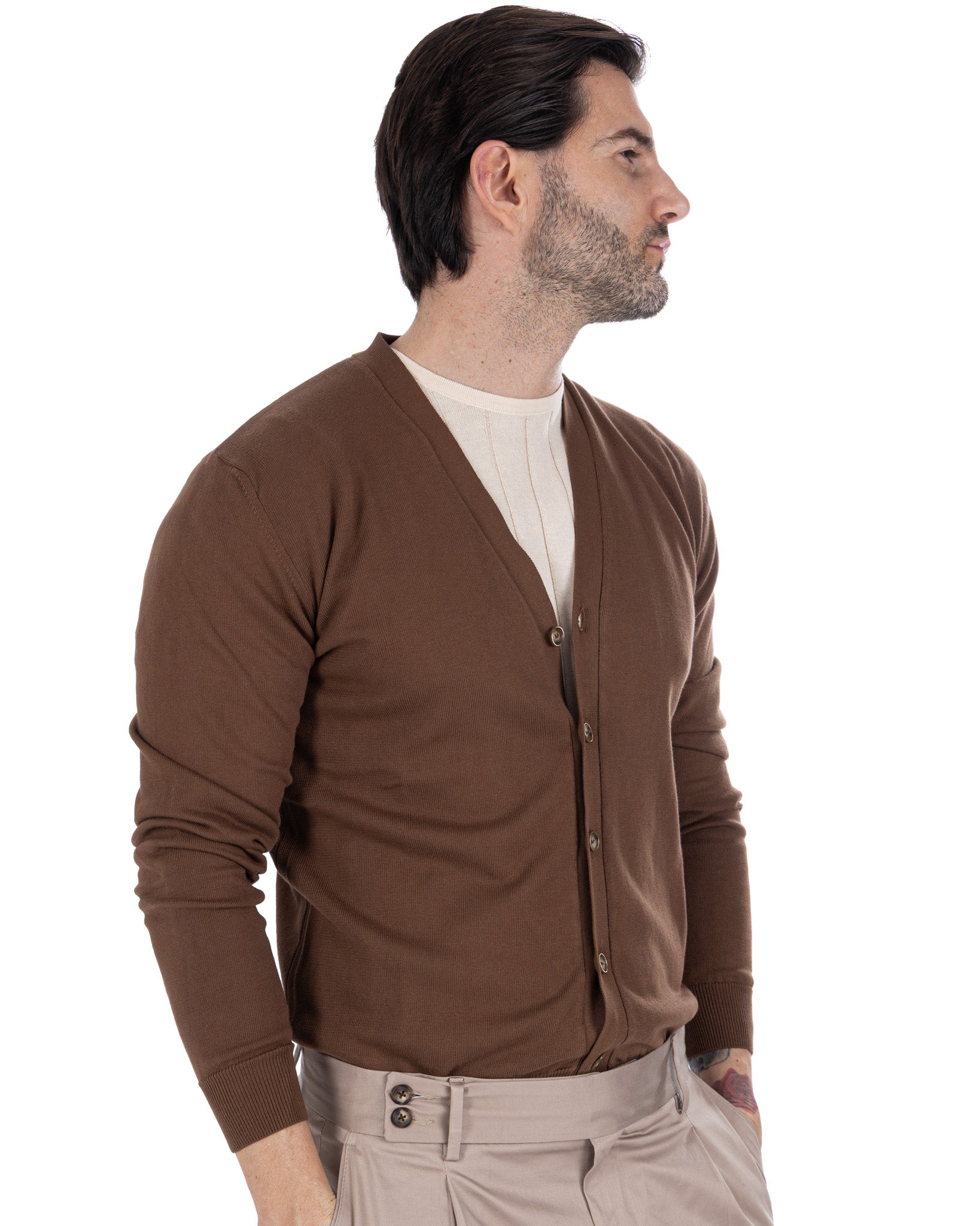 Alex - cardigan en coton tabac