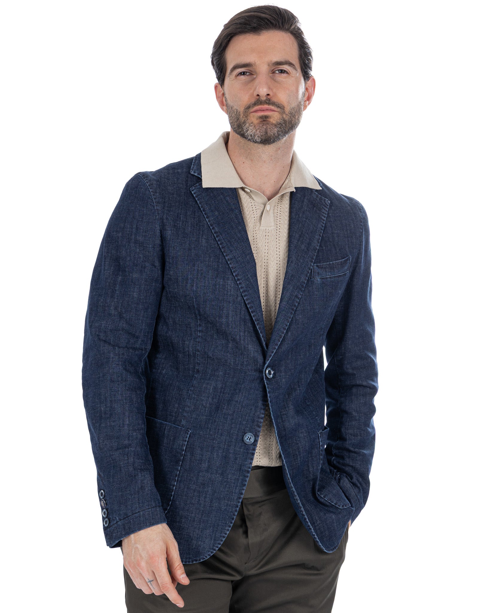 Spello - giacca monopetto in denim scuro