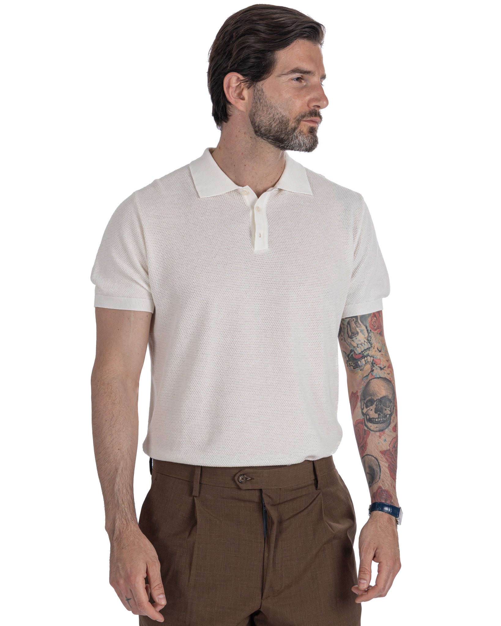 Rod - Cream Honeycomb Knit Polo