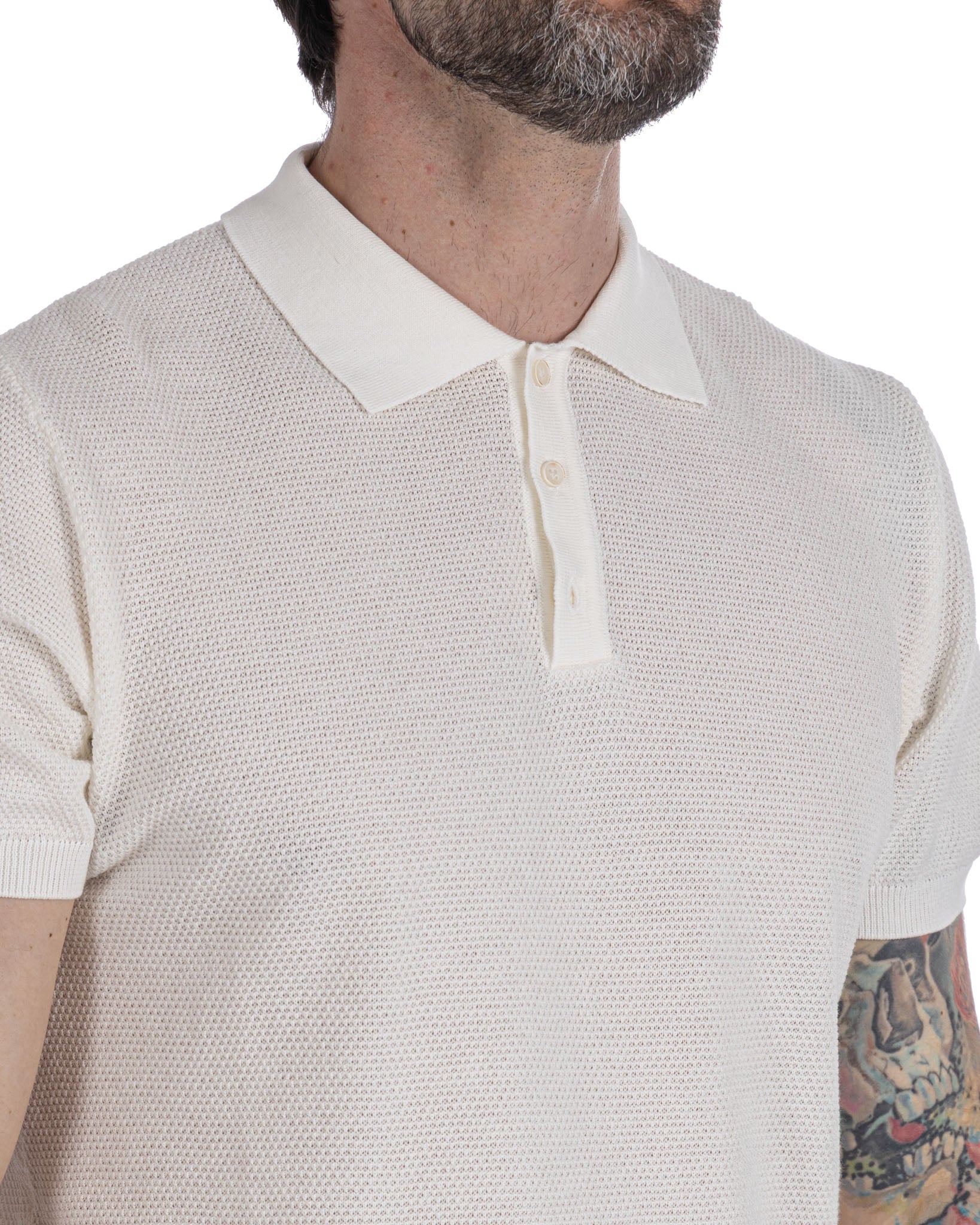 Rod - Cream Honeycomb Knit Polo