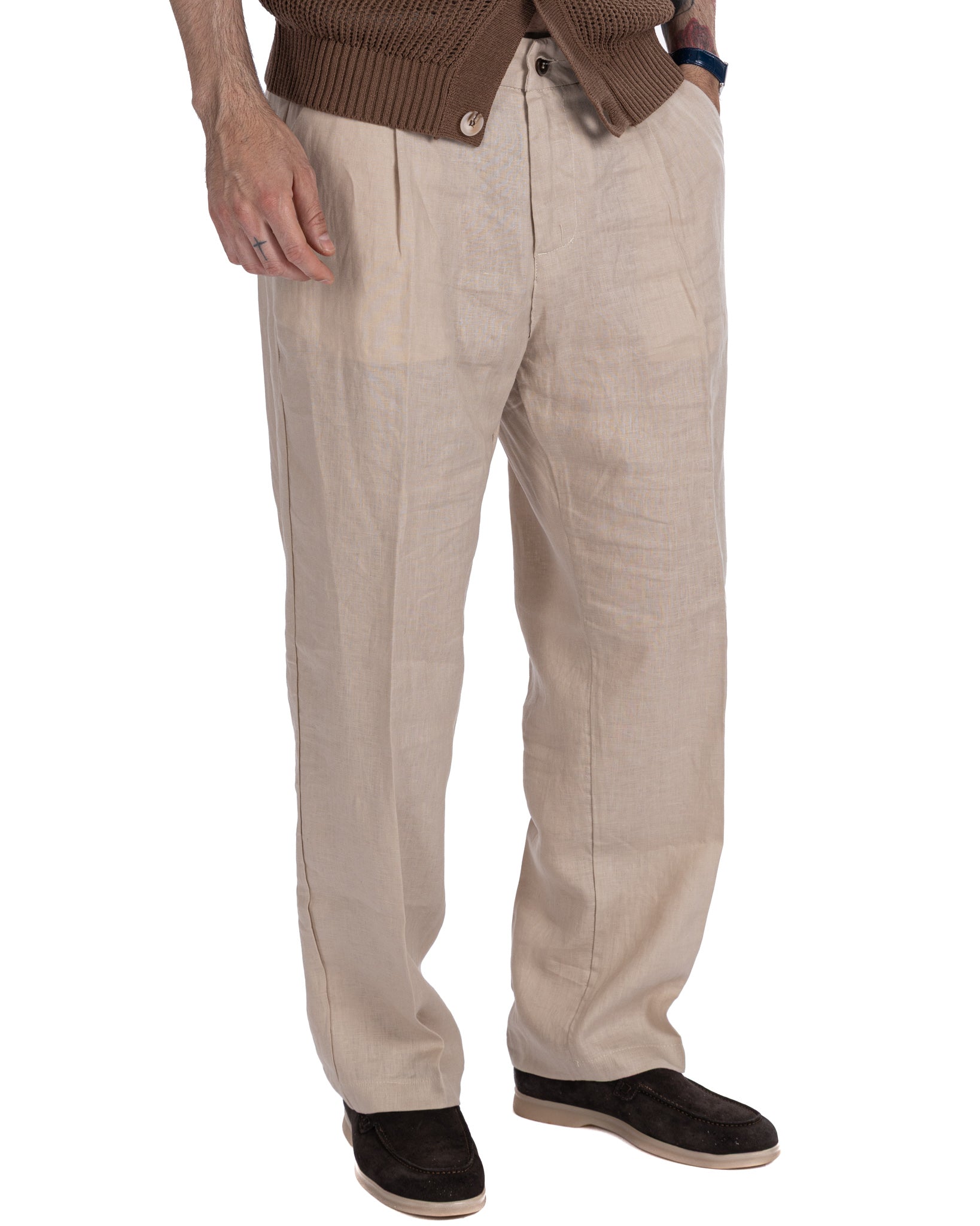 Lucas - wide trousers in pure linen string with pleats