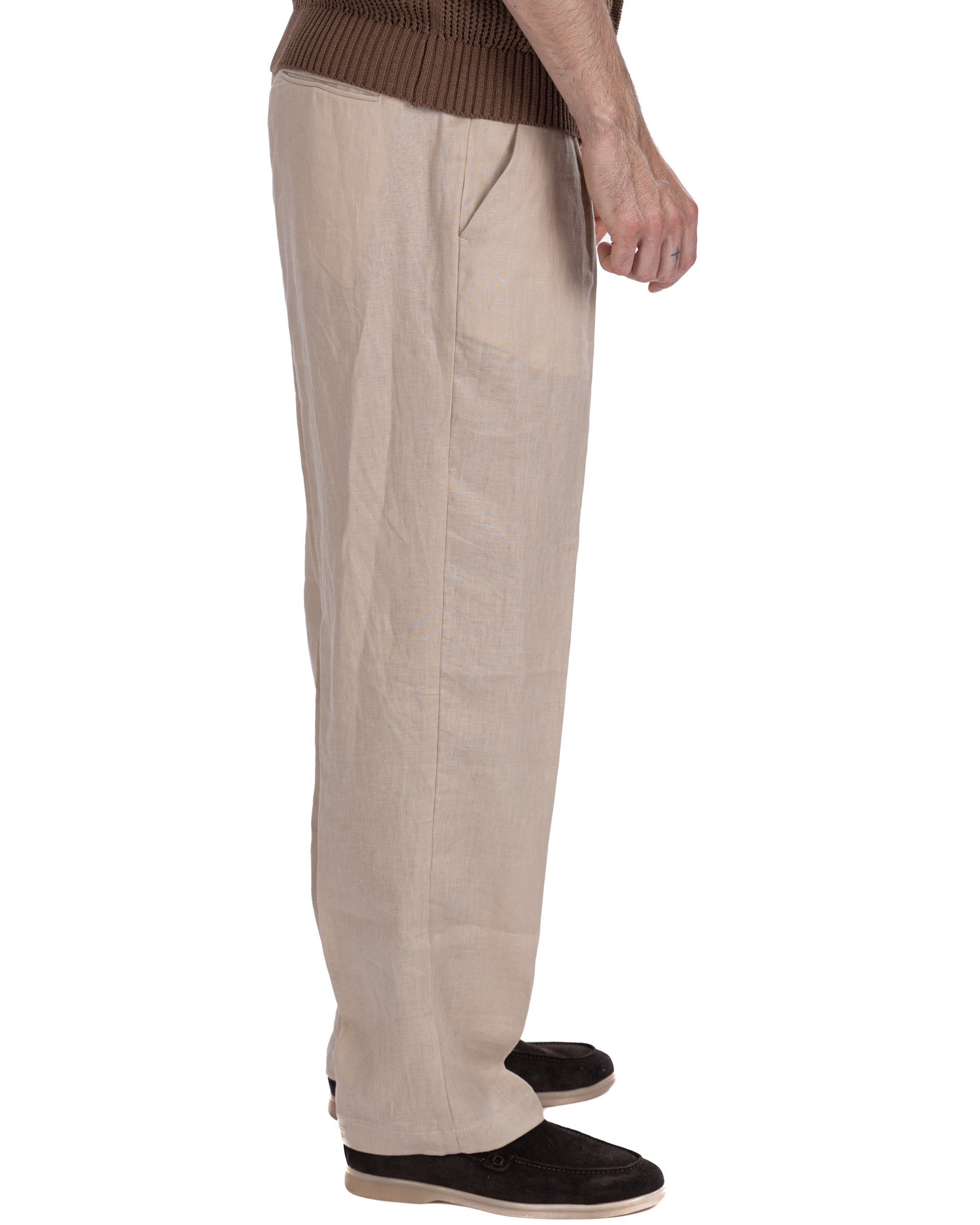 Lucas - wide trousers in pure linen string with pleats